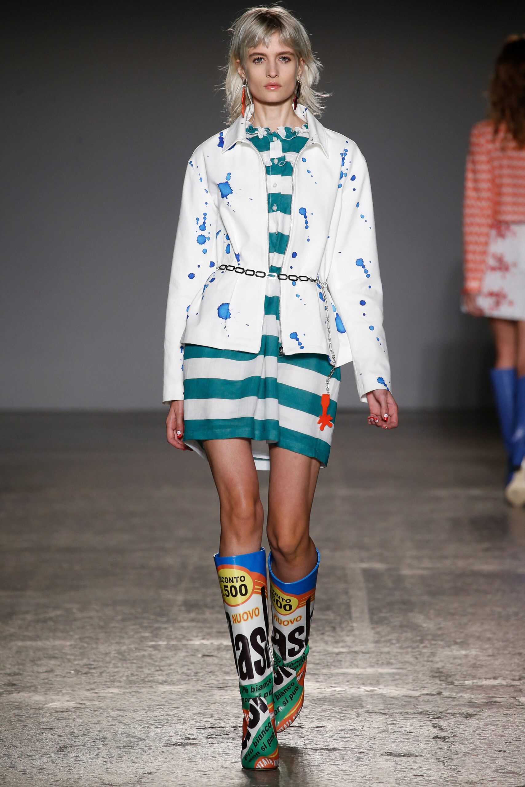 green and white striped mini dress