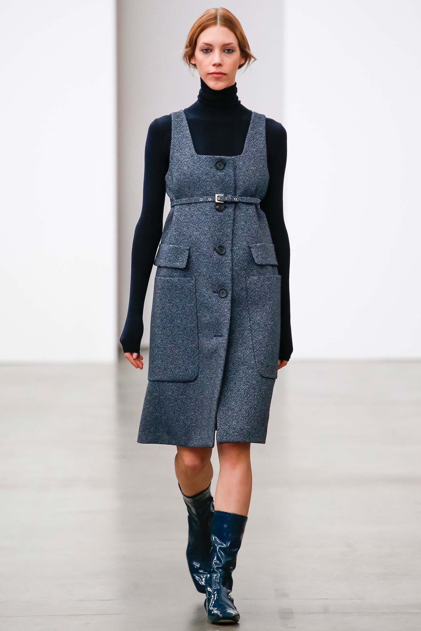 gray wool midi dress with pockets