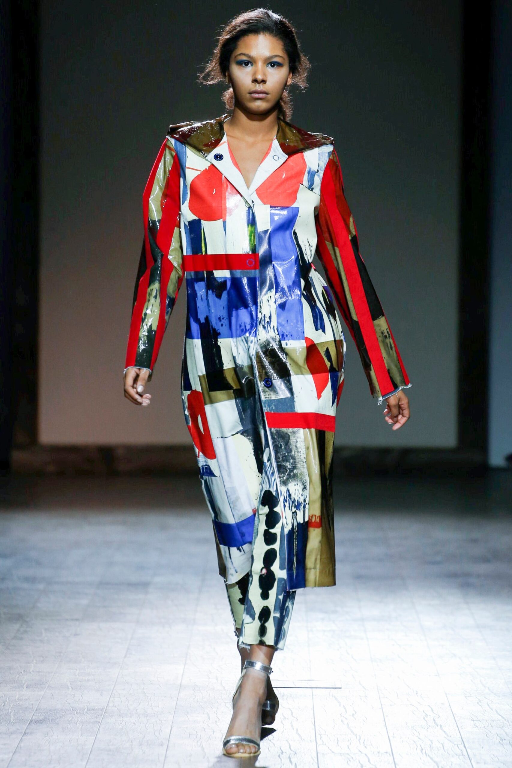 color-blocked vinyl coat and pants