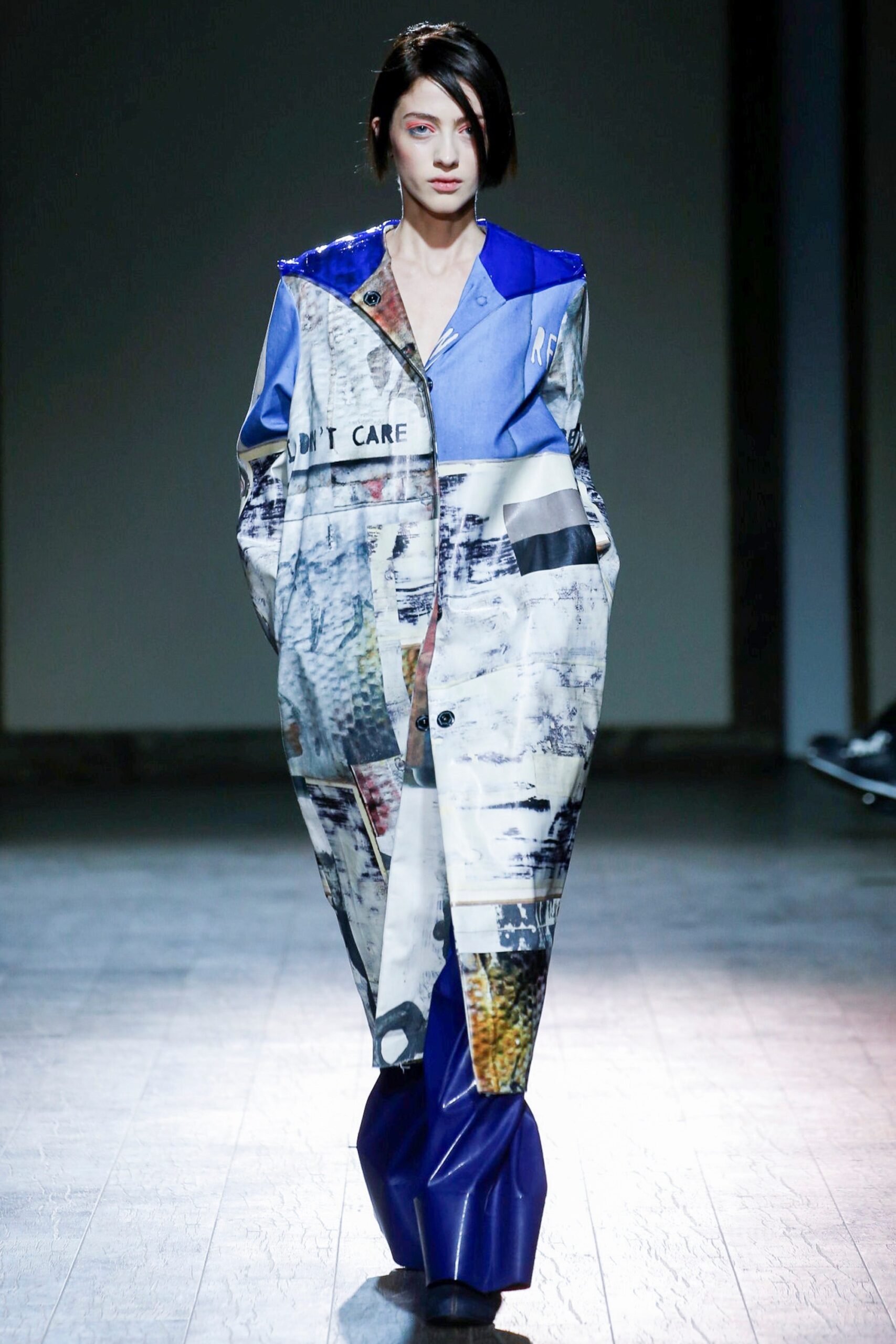 blue vinyl fitted pants