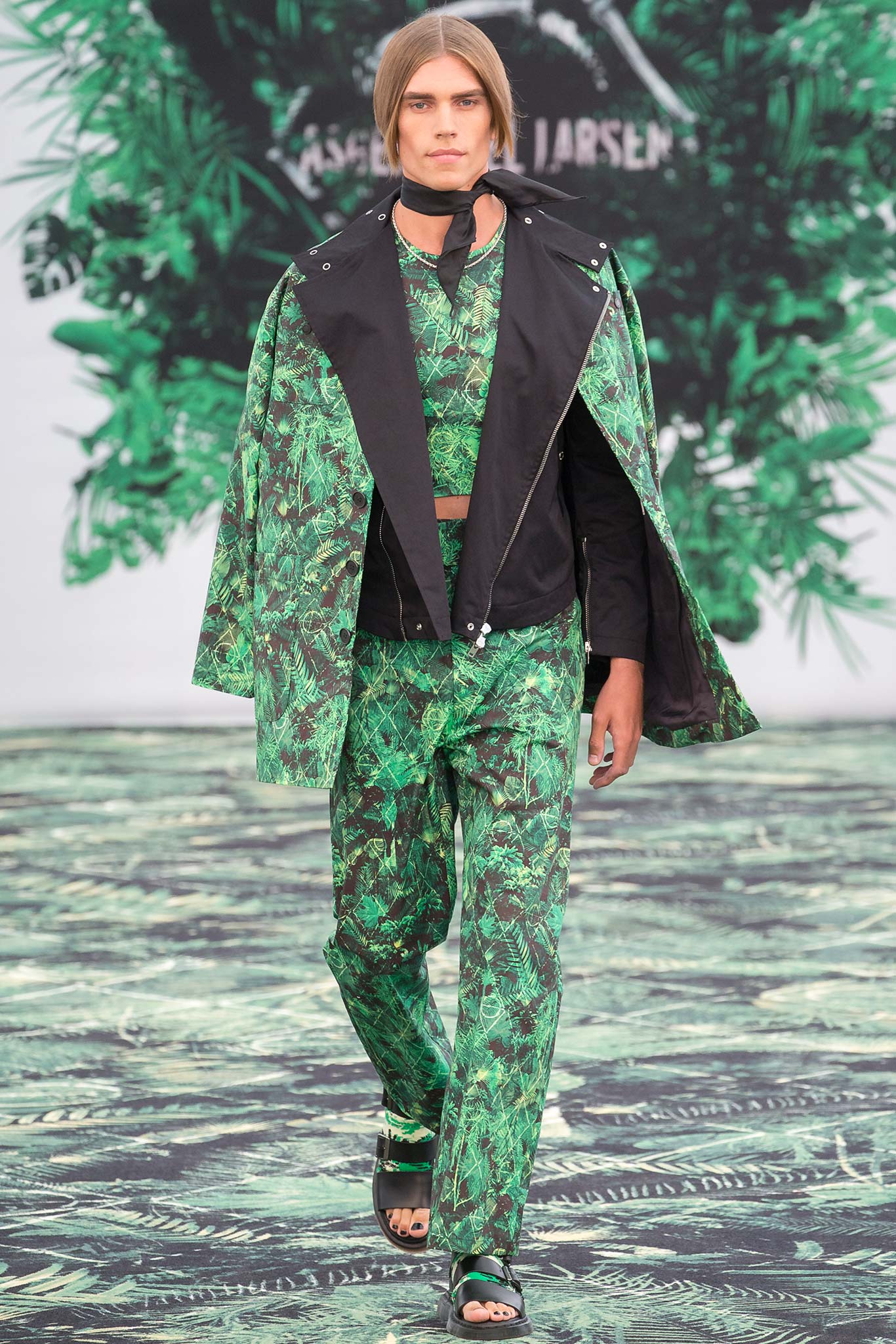 green cotton slim printed pants