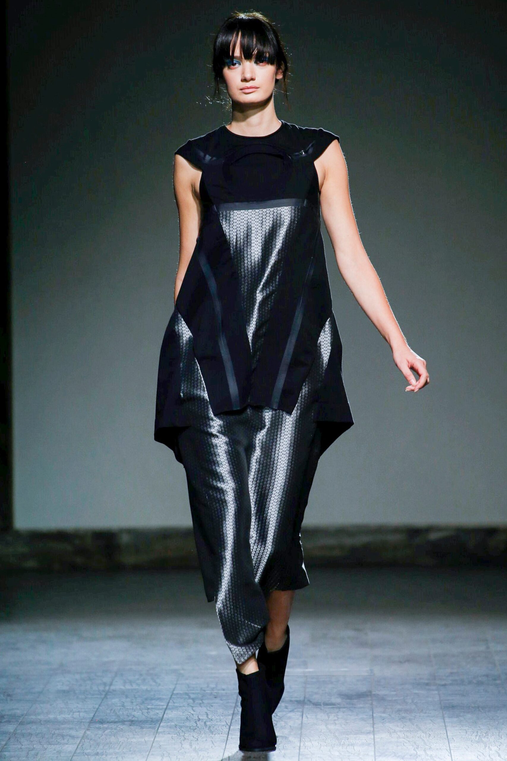 black silk sleeveless asymmetric dress