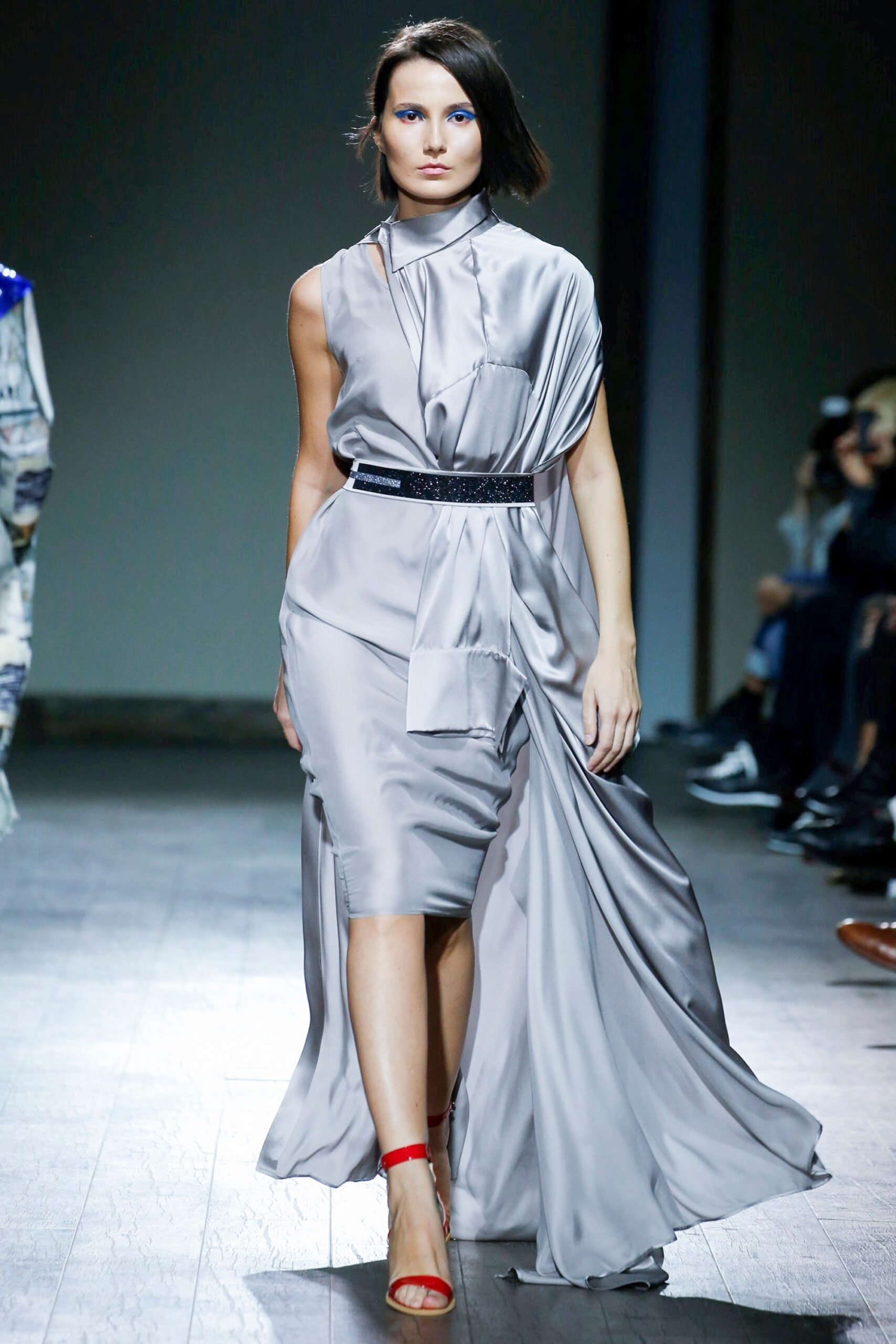 gray silk asymmetric dress
