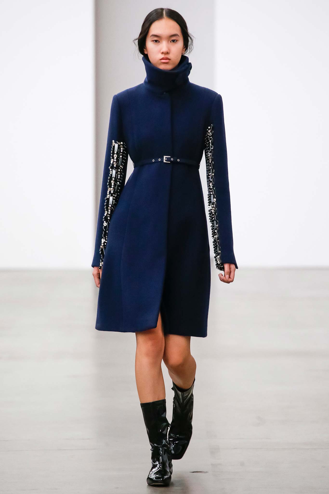 blue wool belted coat
