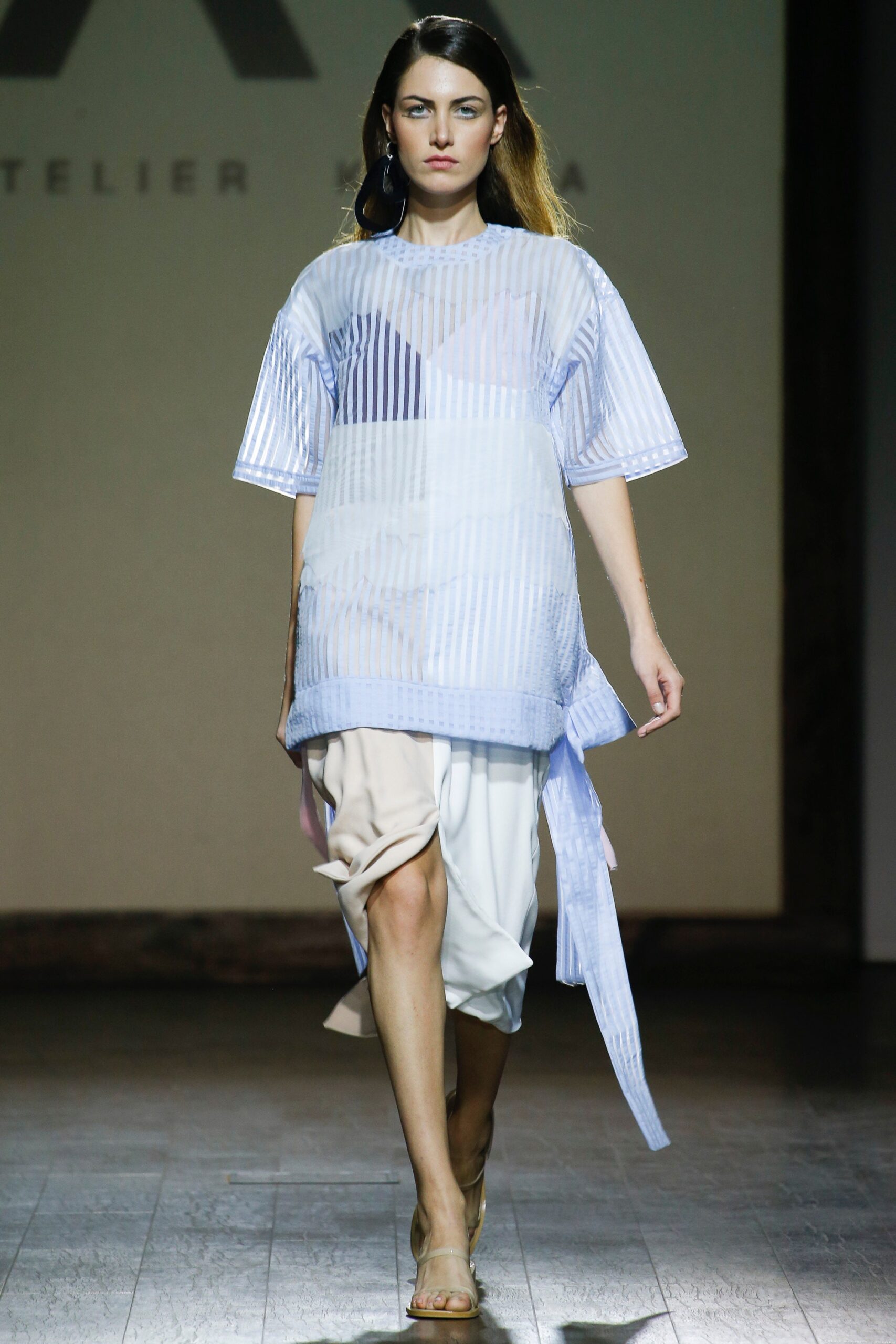 sheer blue striped organza top