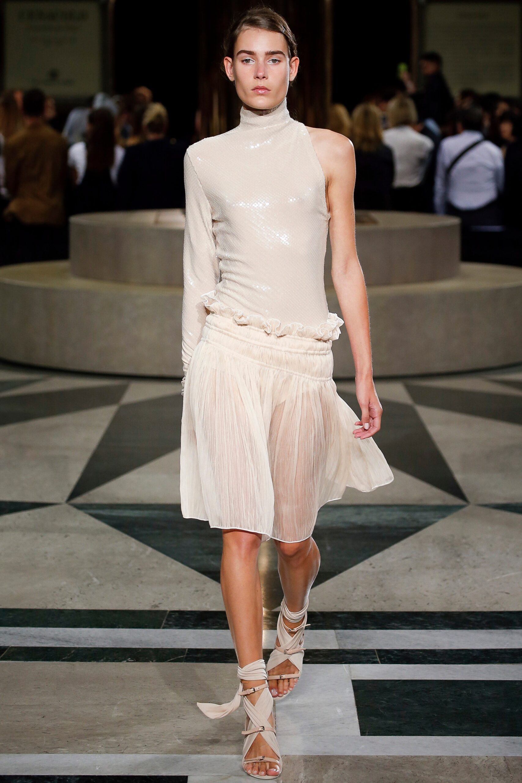 beige silk fitted mini dress