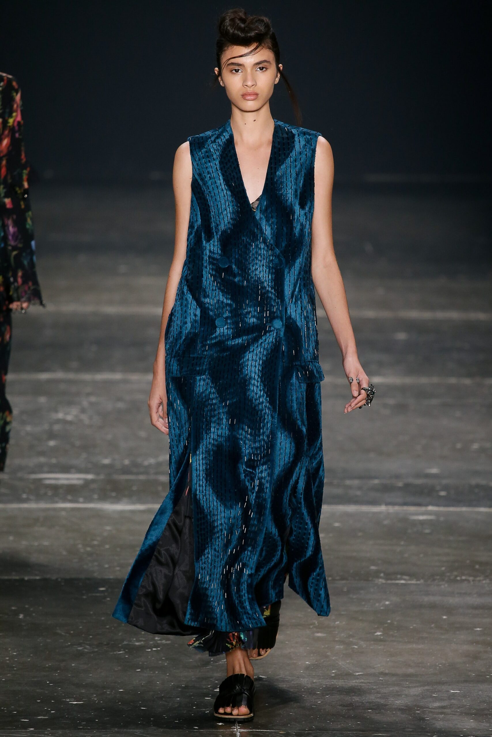blue velvet sleeveless dress