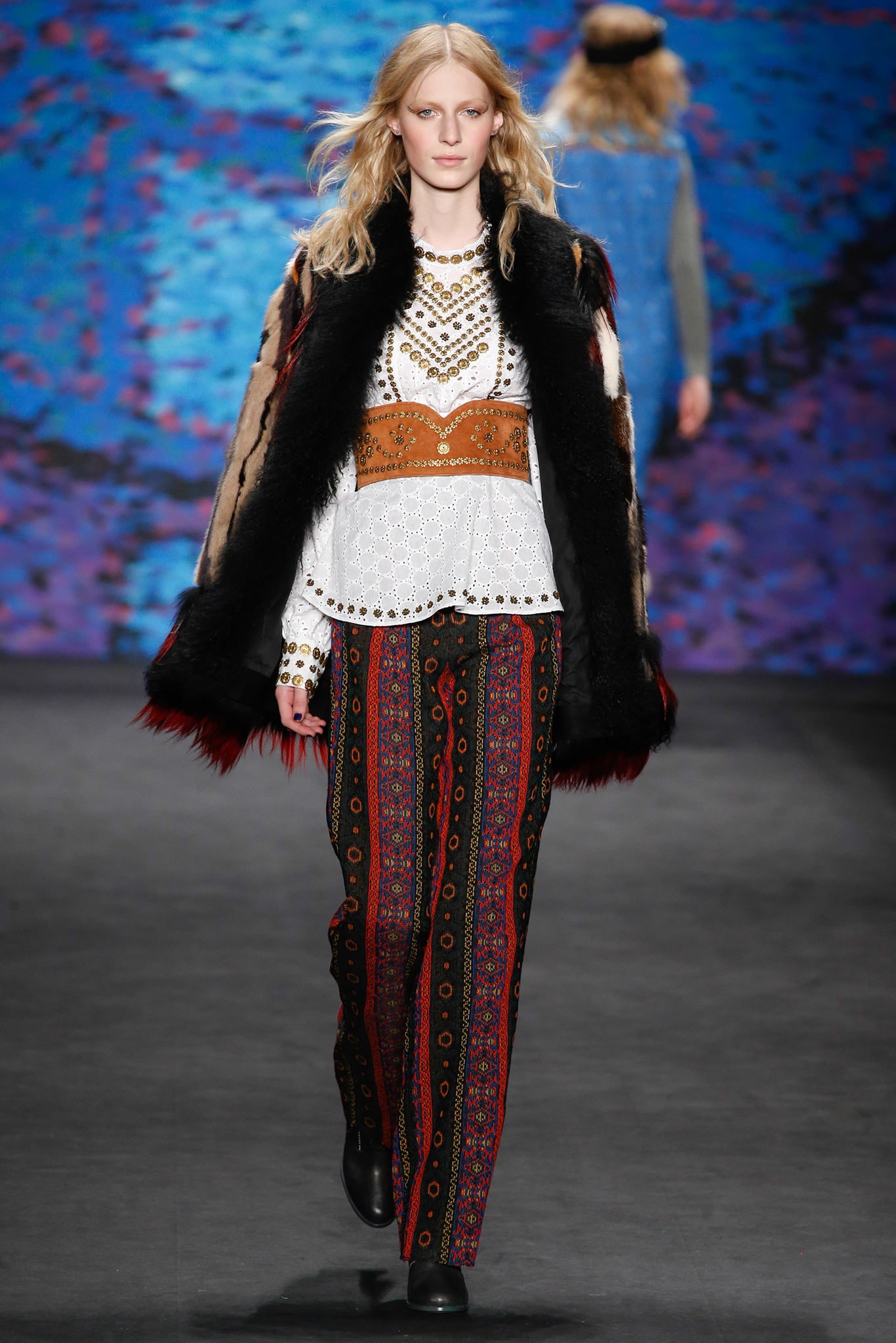 white embroidered blouse with oversized coat