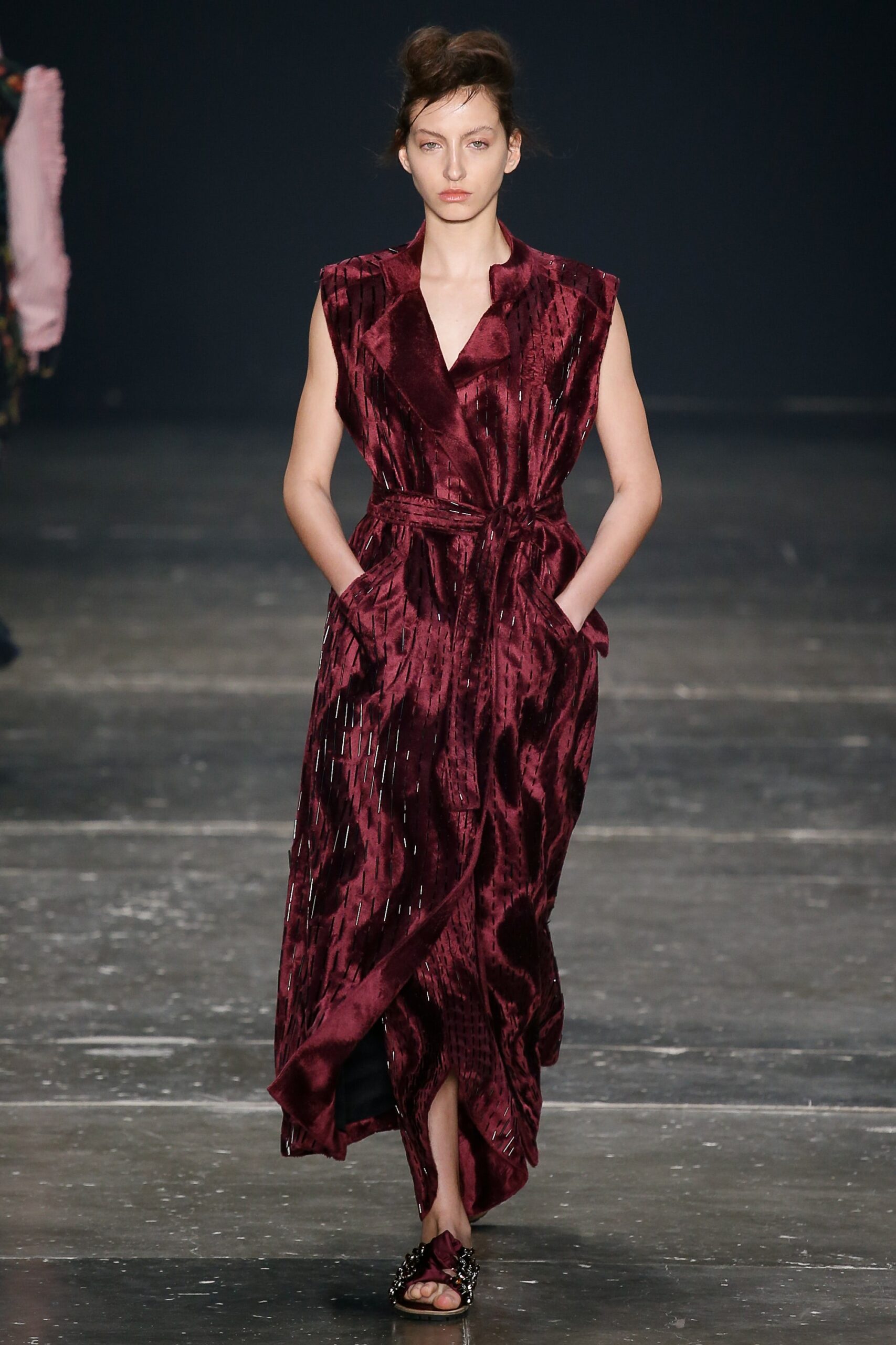 maroon silk sleeveless dress