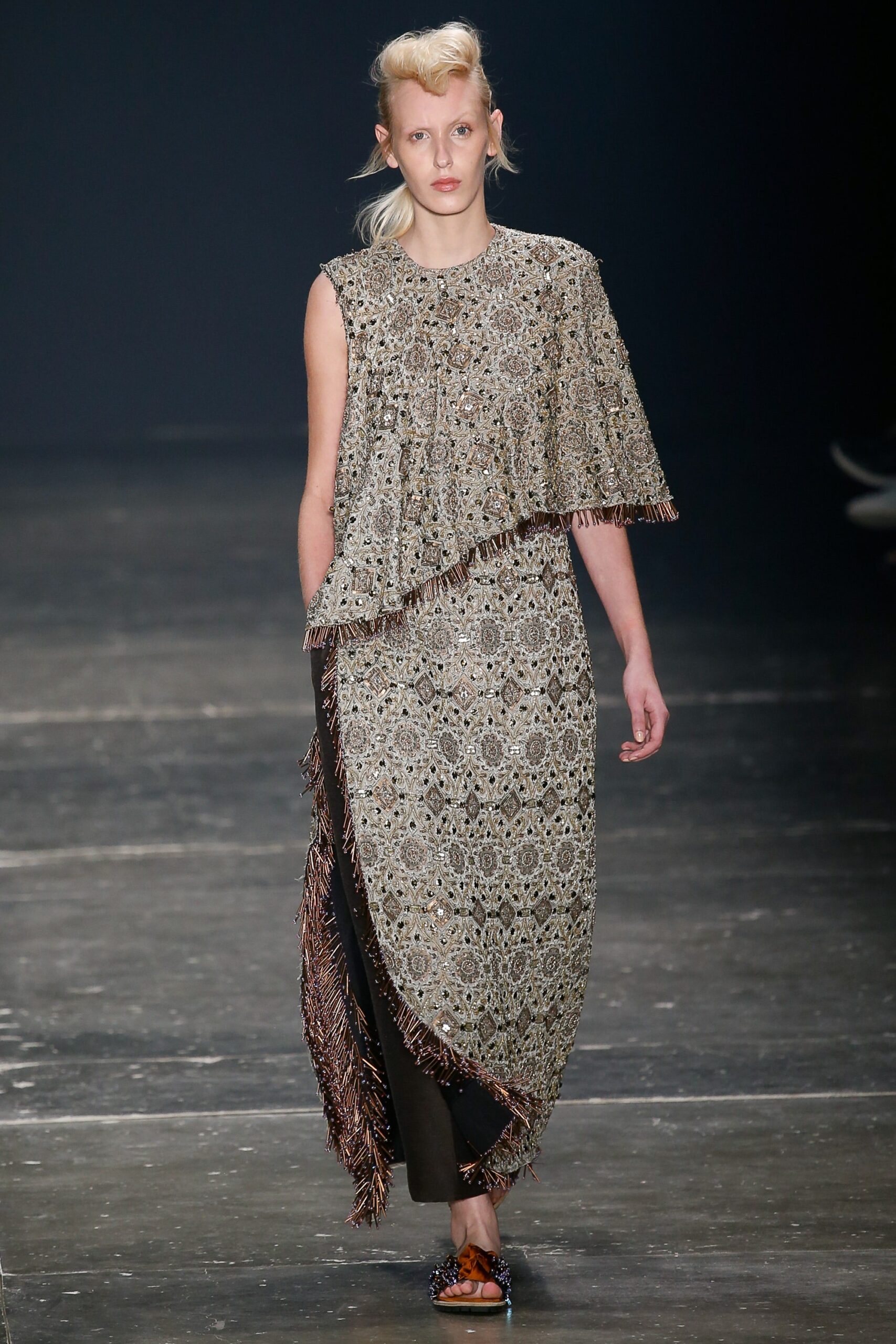 gold and black fringed maxi dress