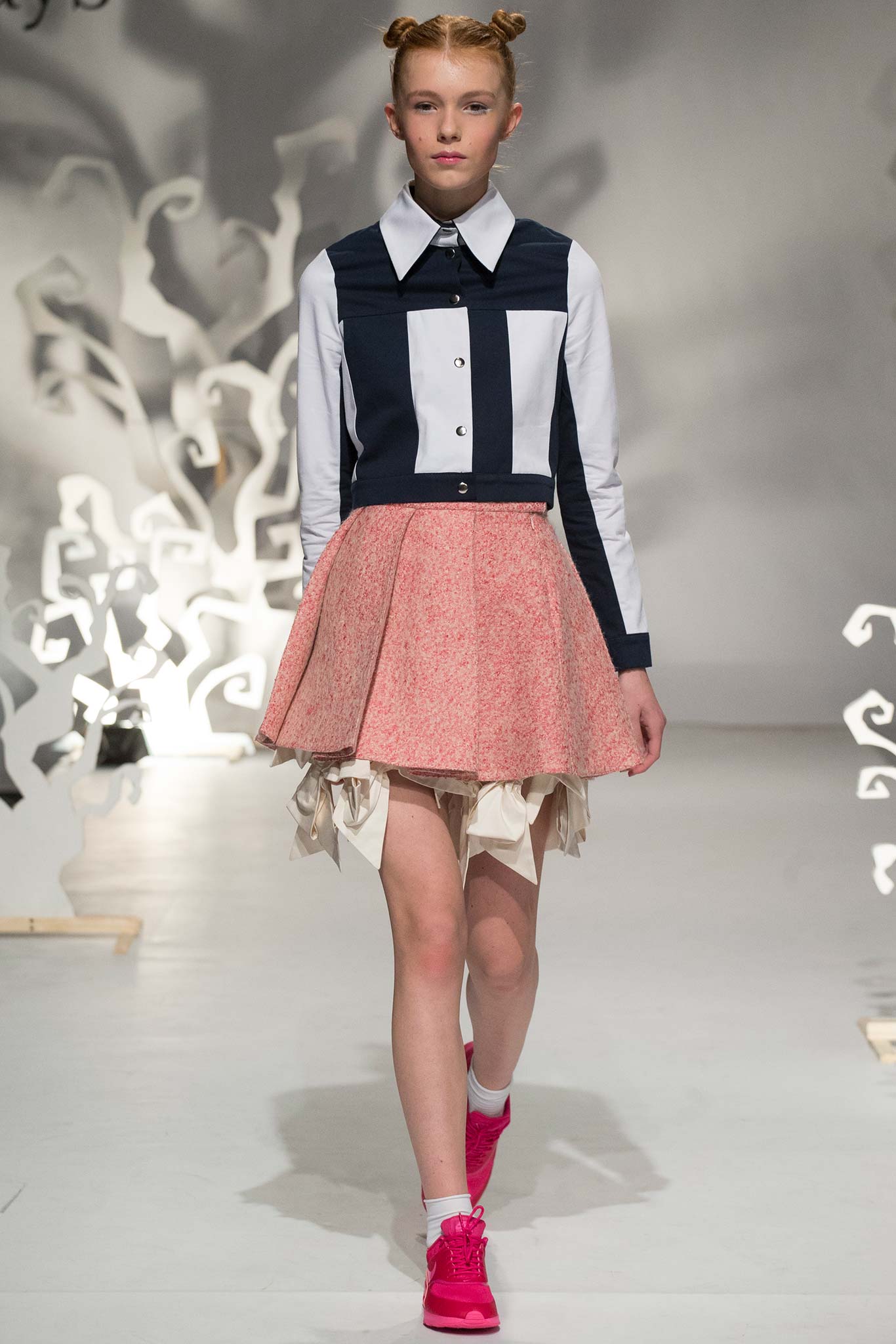 blue and white color-block shirt