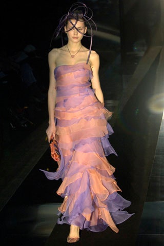 purple and orange layered gown