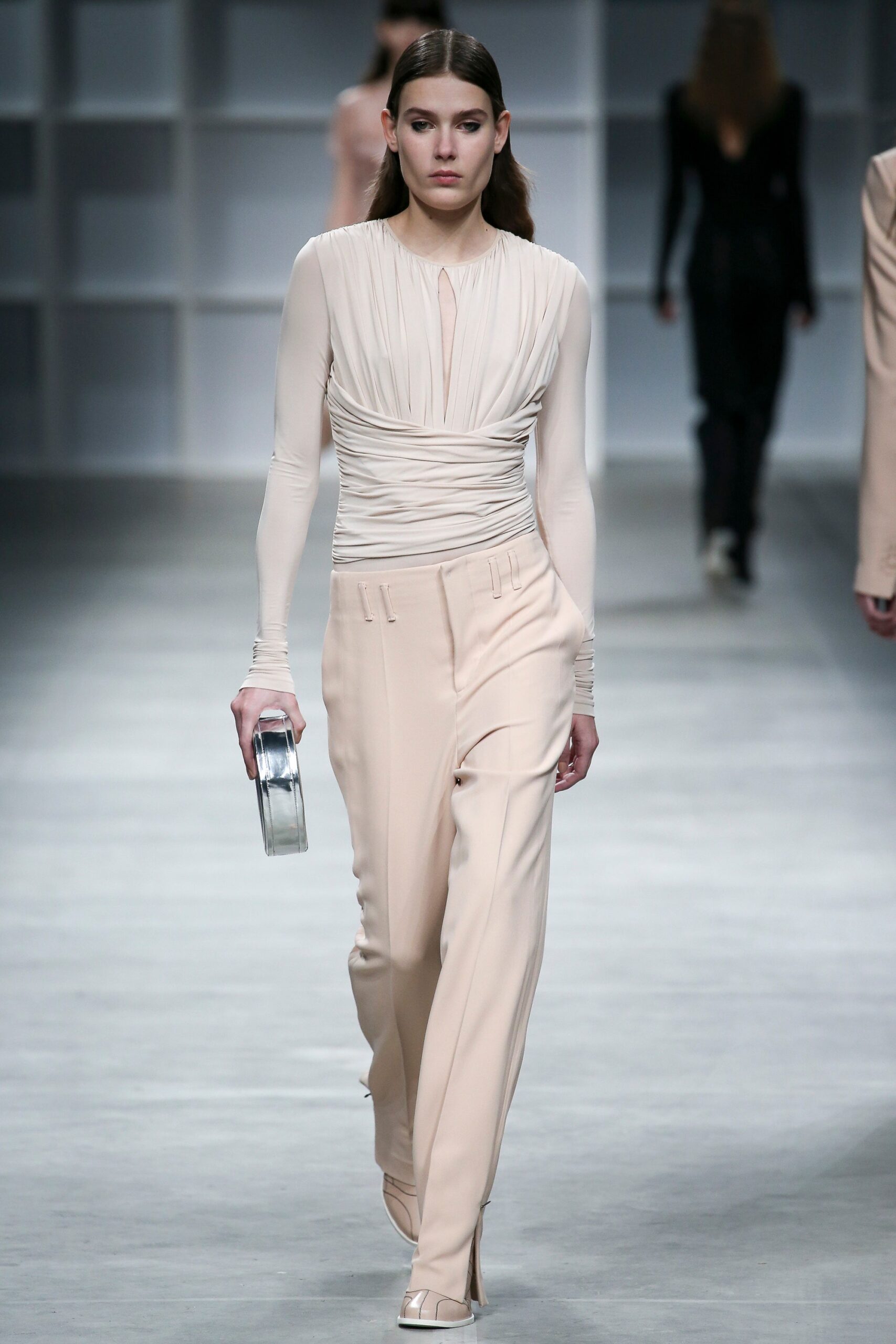 beige fitted top and pants