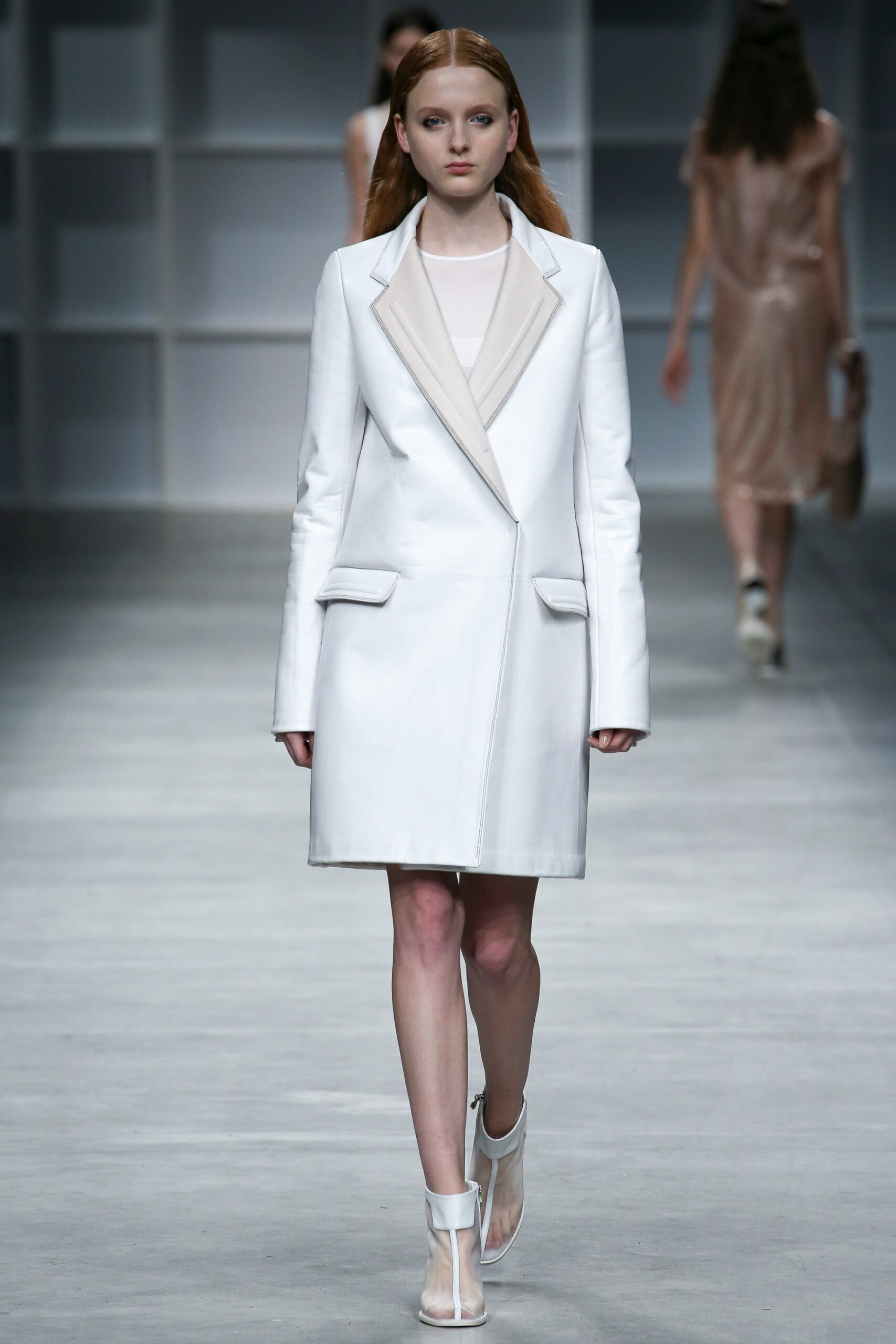 fitted white leather coat