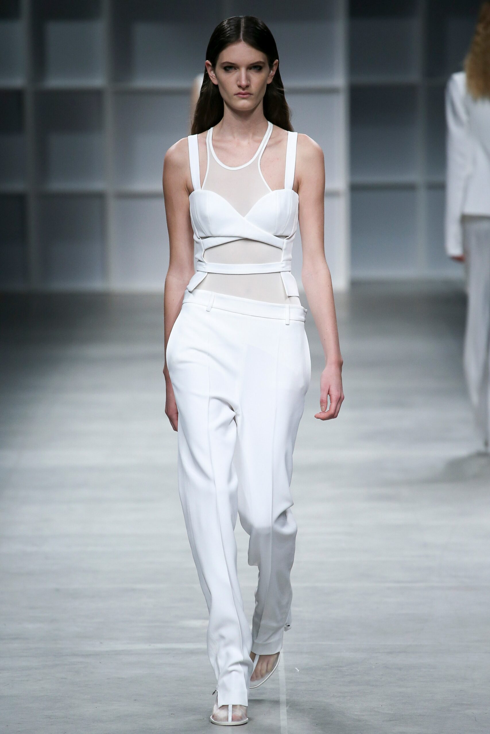 white fitted top and tailored pants