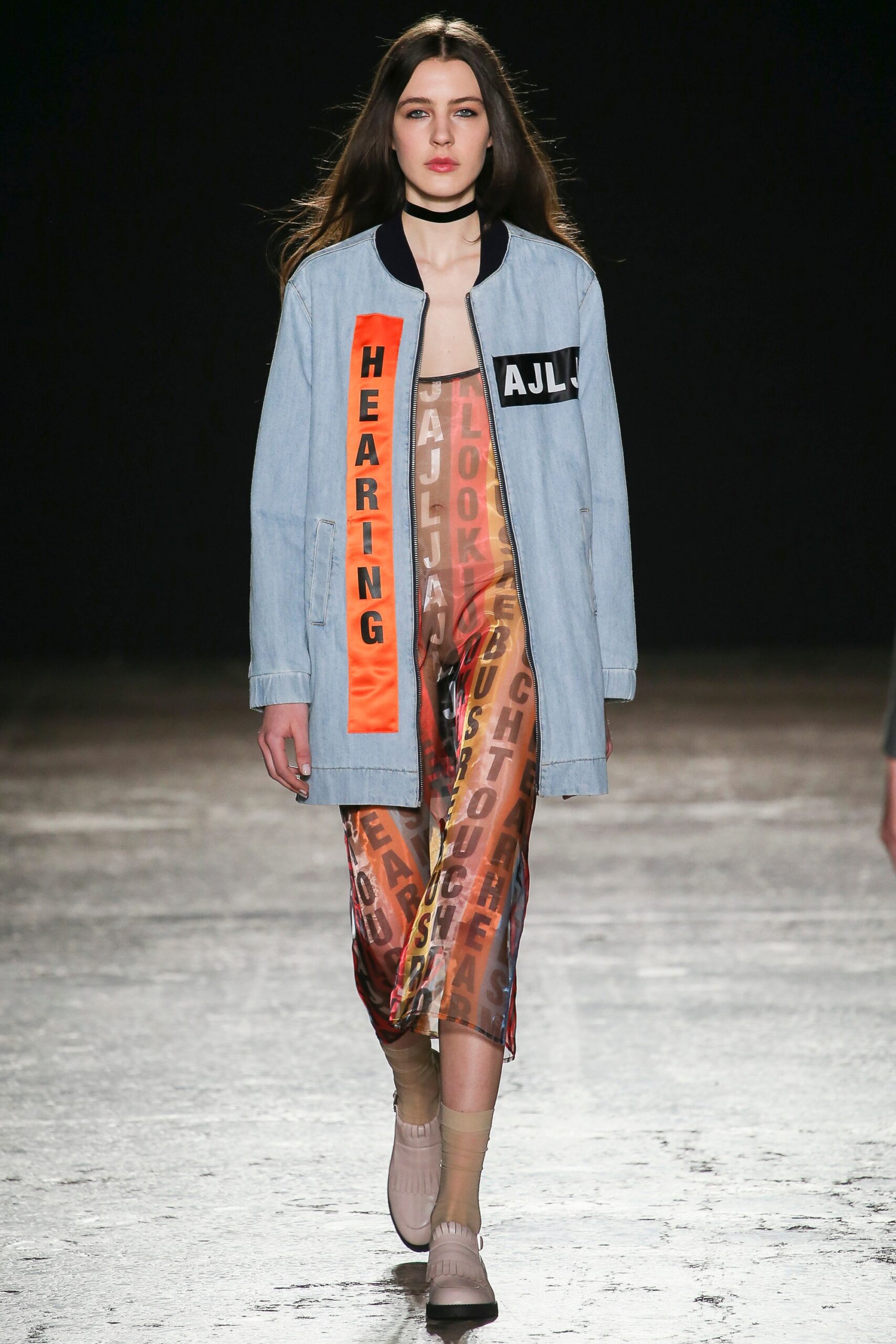 blue denim jacket with printed pants