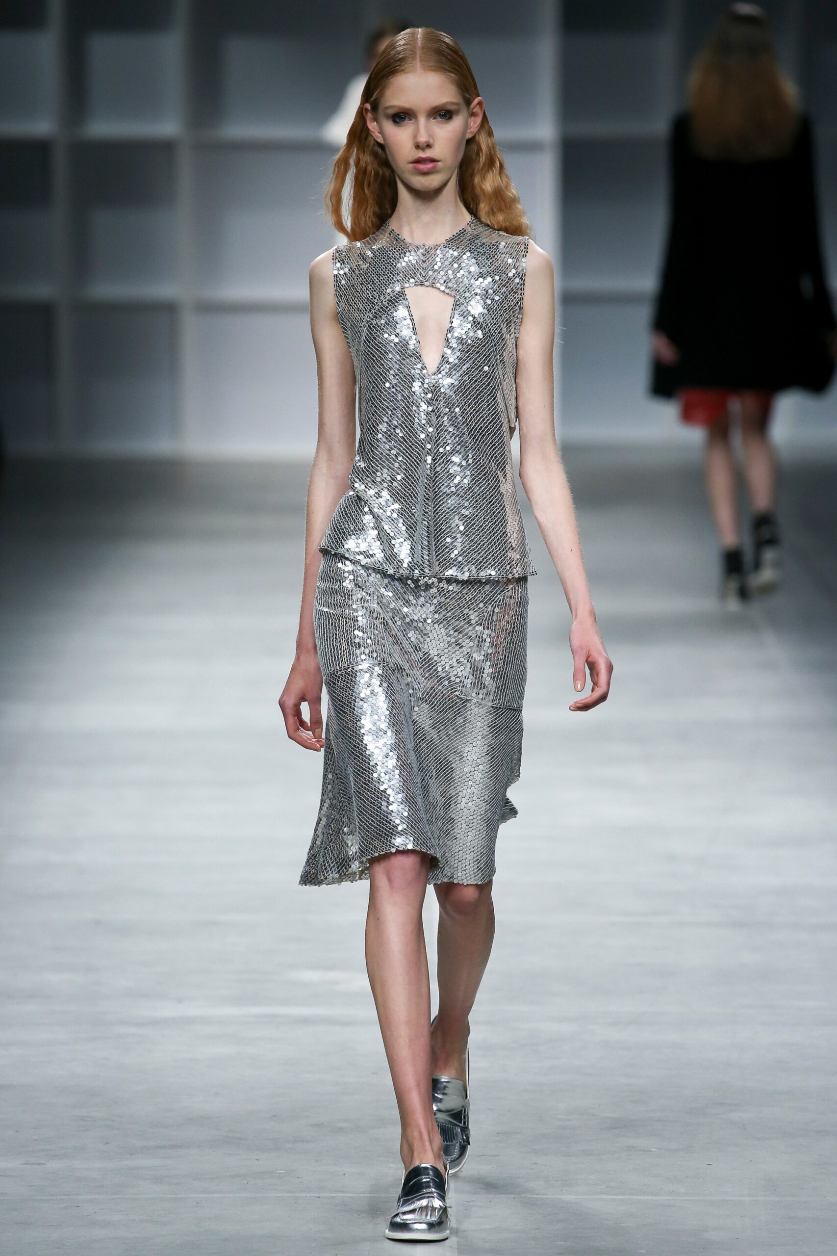 fitted silver metallic dress