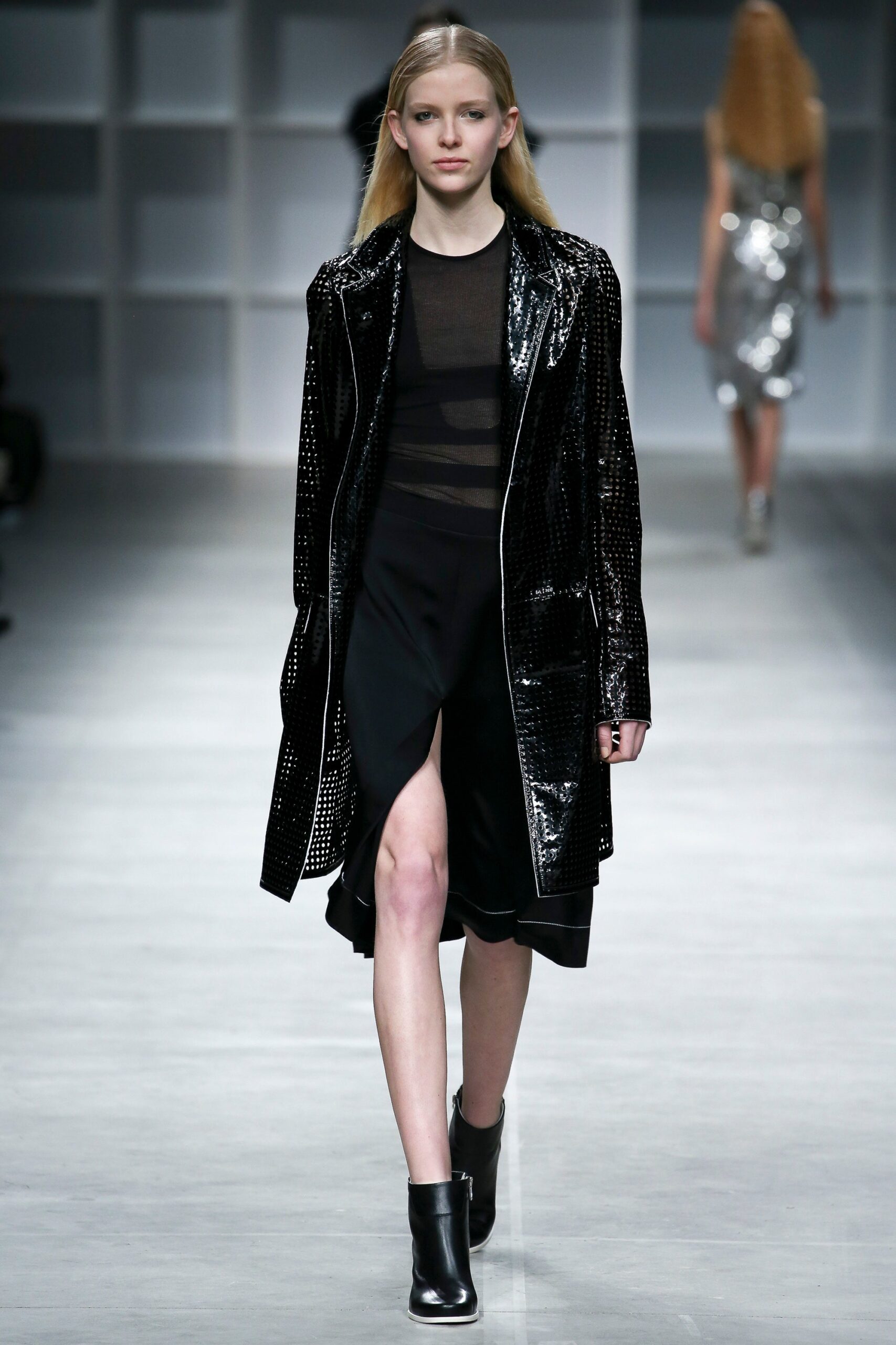 black vinyl coat and dress