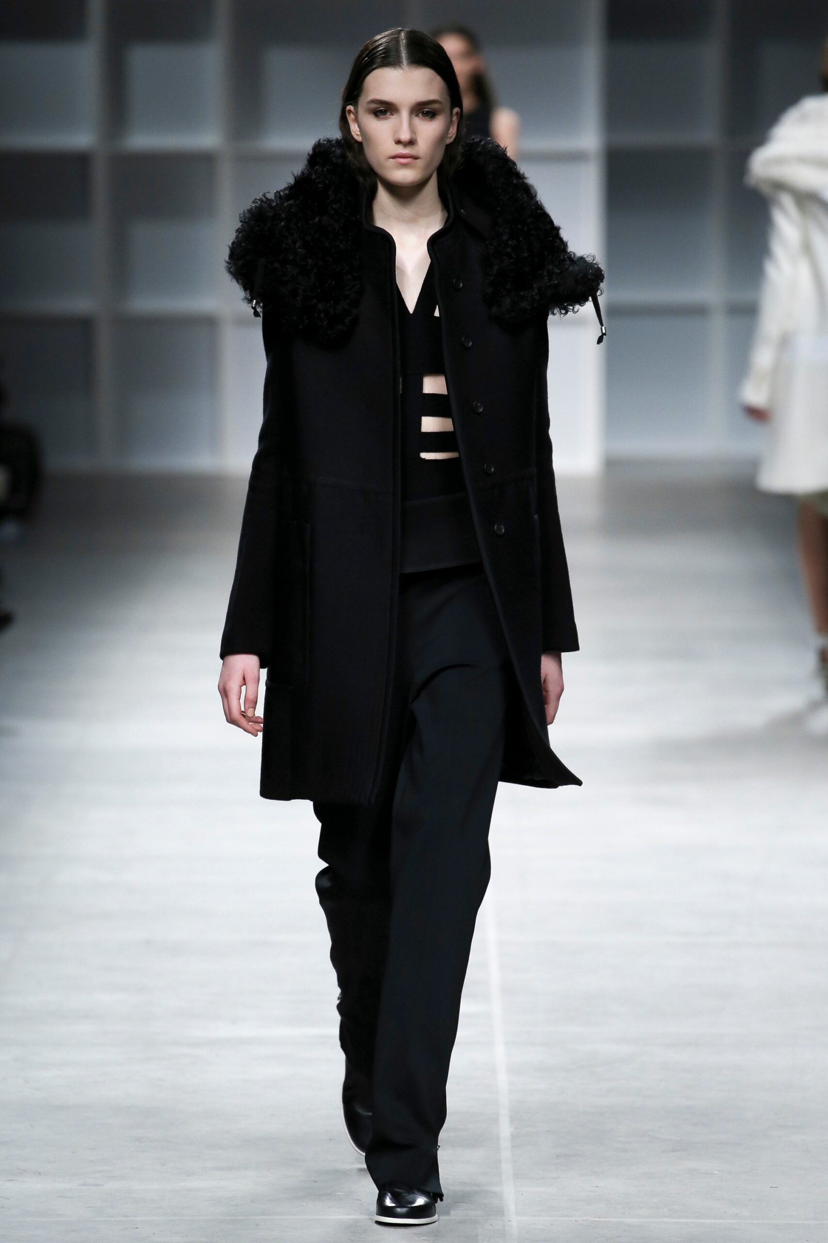 black wool coat with cutout top