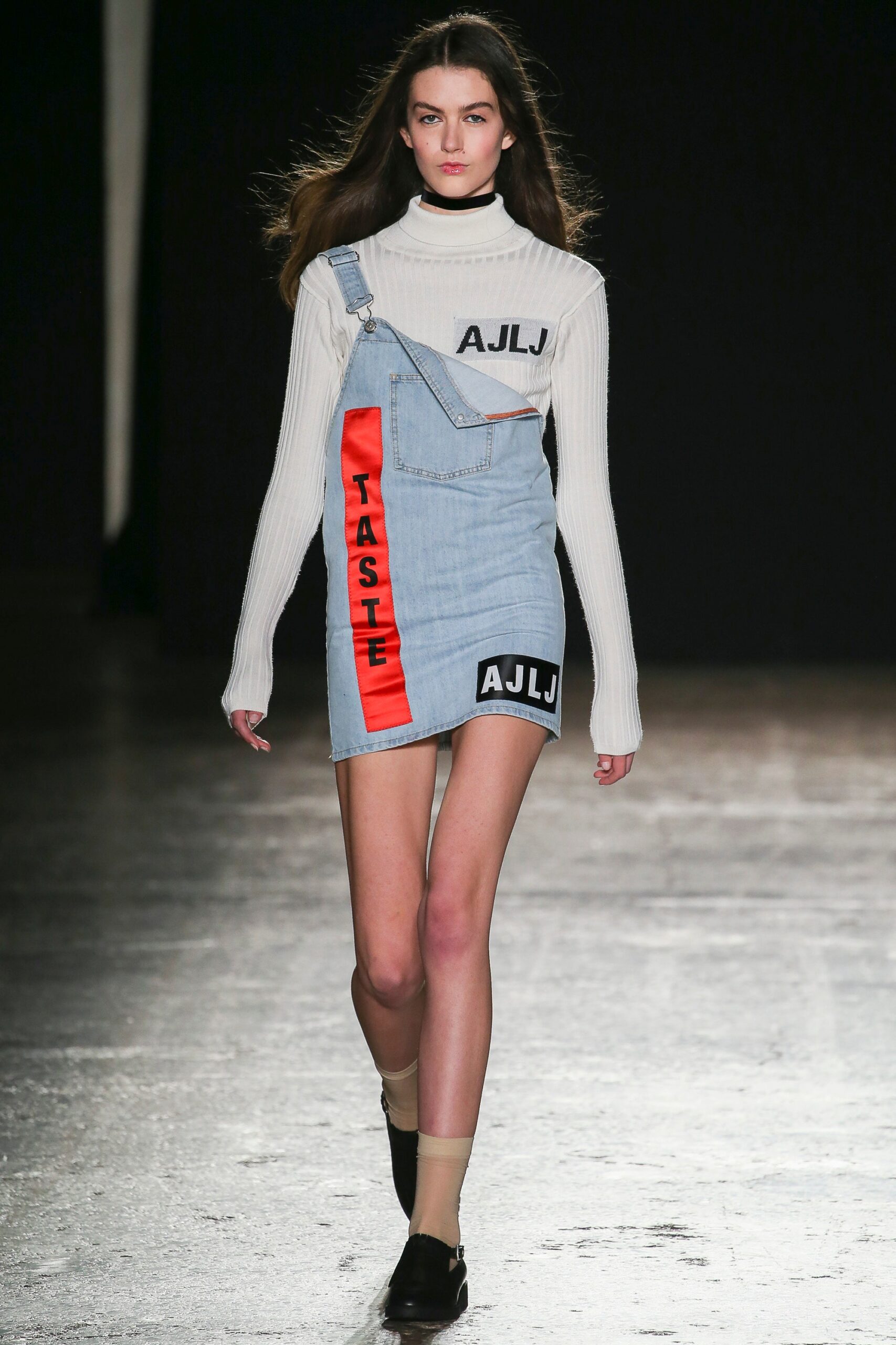 white fitted top with denim skirt