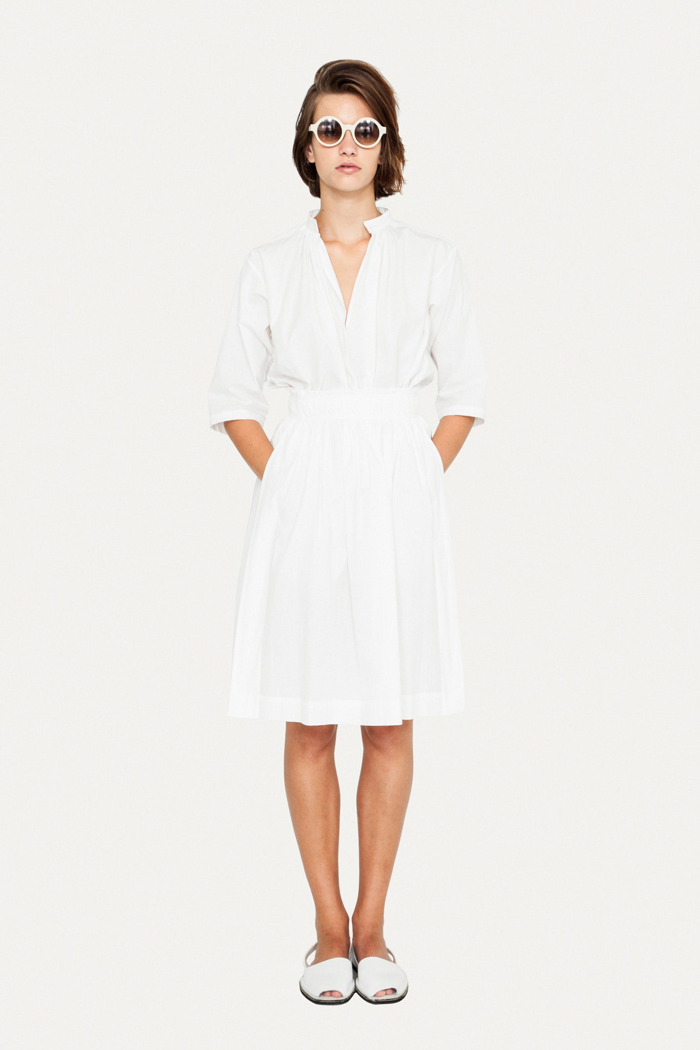 white cotton belted dress
