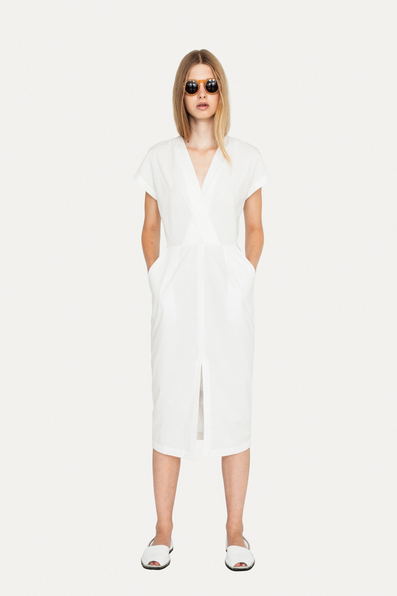 white relaxed midi dress