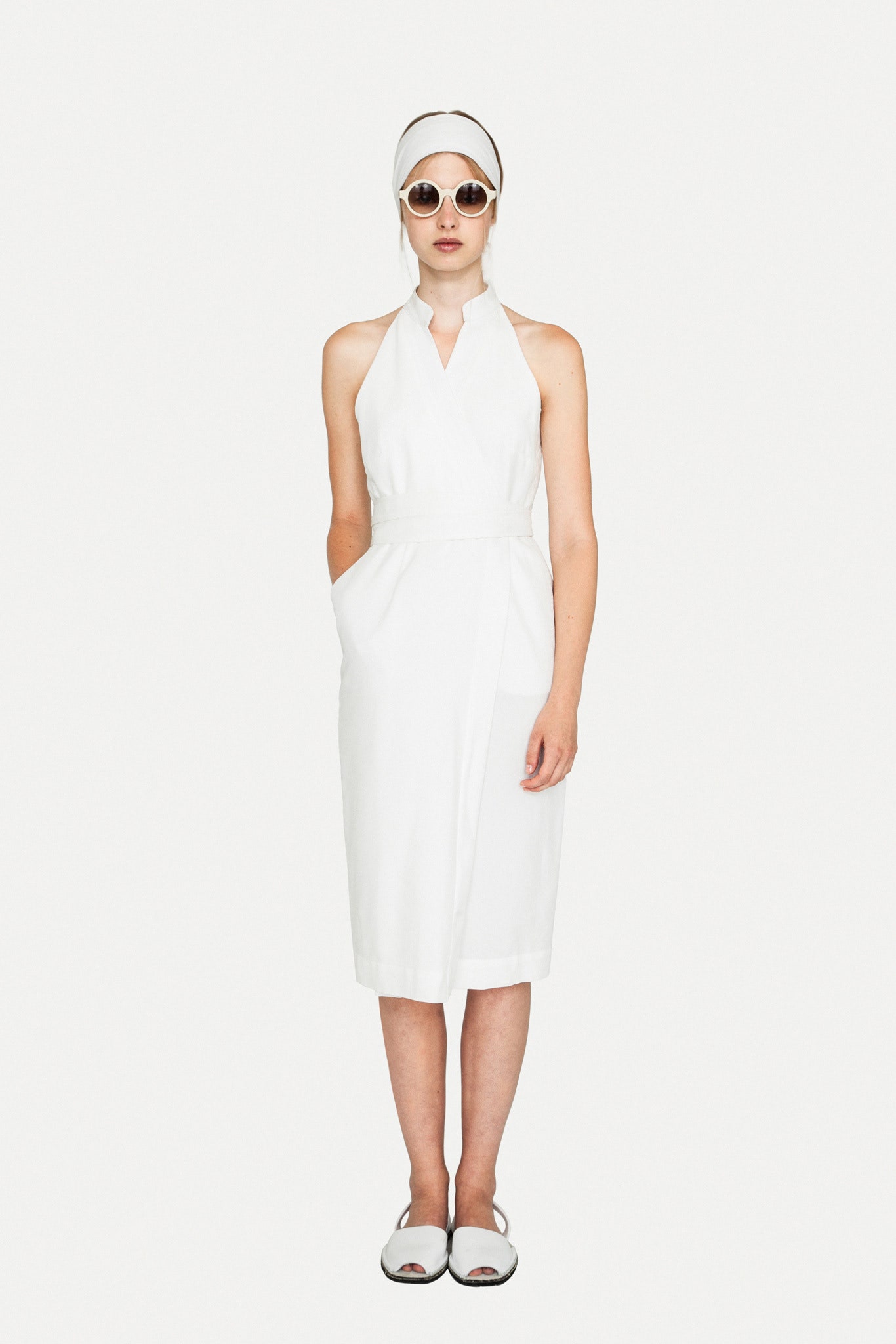 white fitted midi dress
