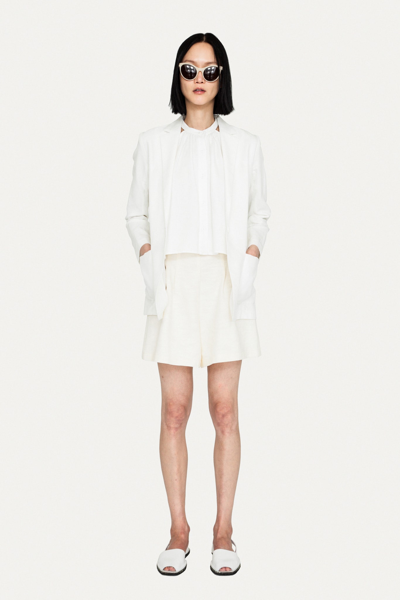 white relaxed jacket with shorts