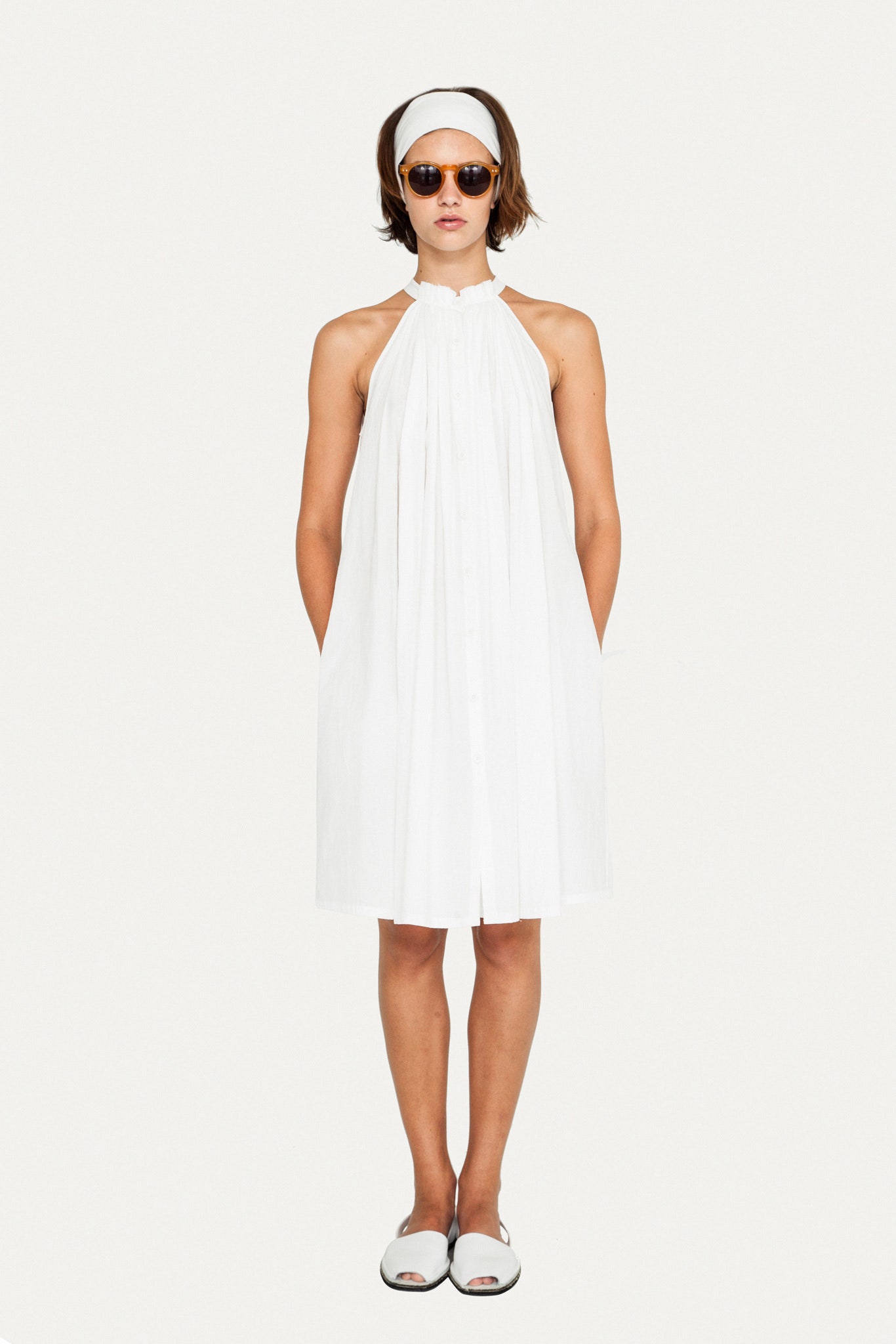 white pleated mini dress