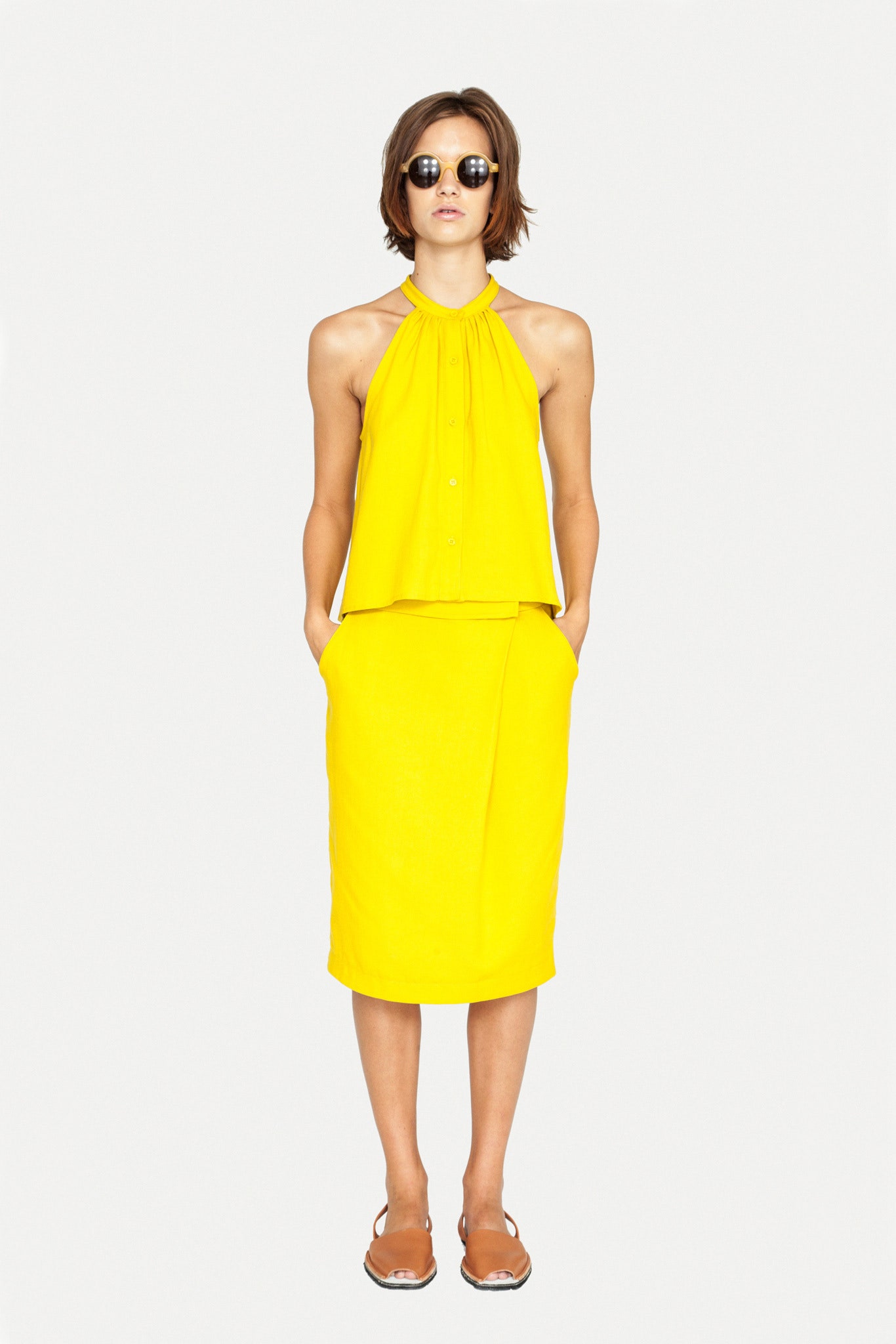 yellow halter top and skirt