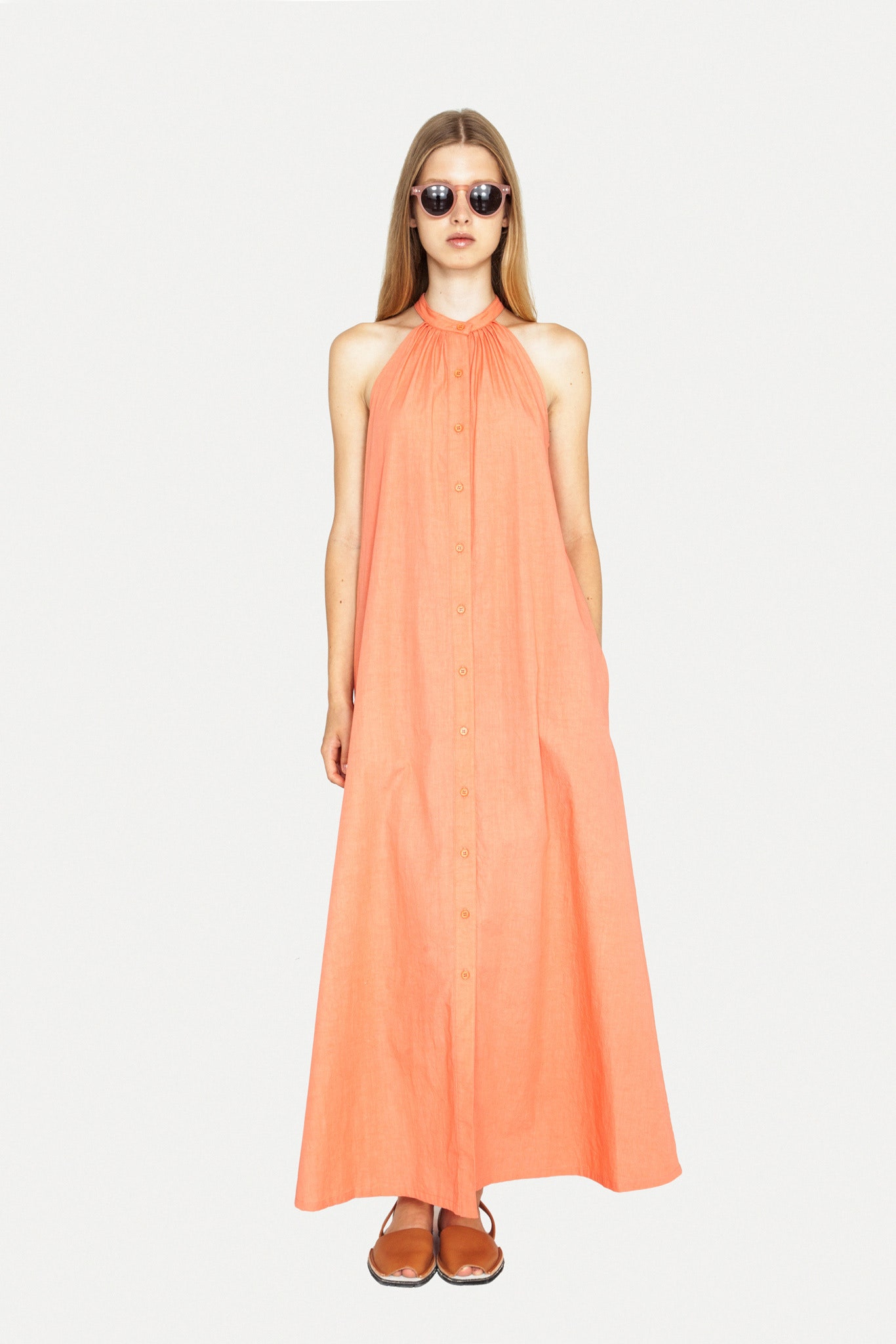 relaxed orange cotton halter dress