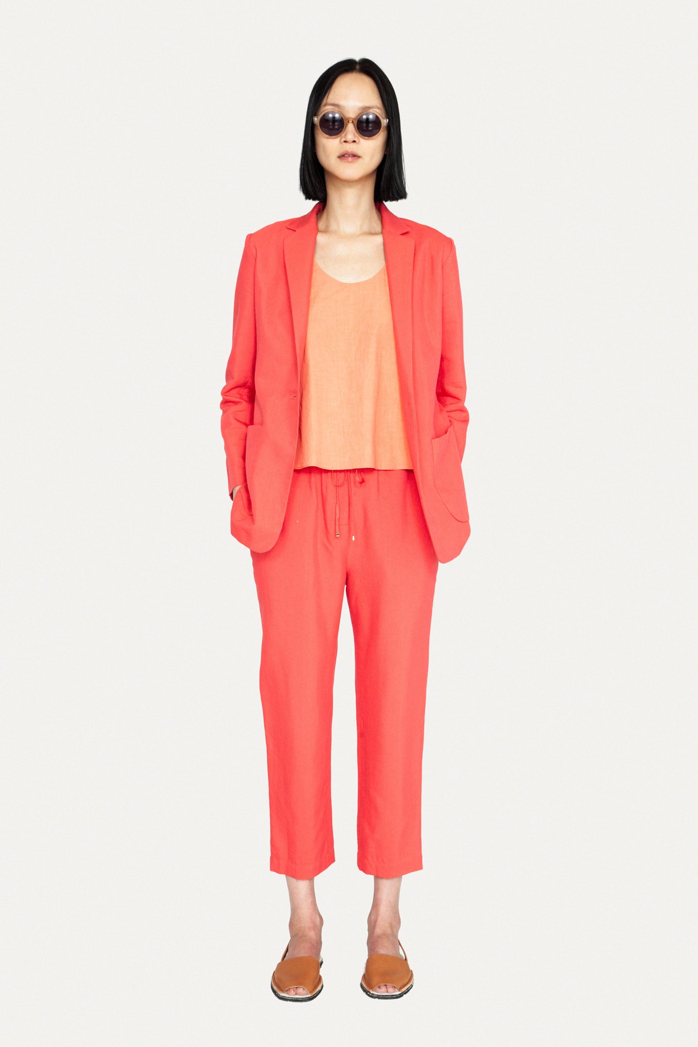 coral tailored blazer with relaxed top