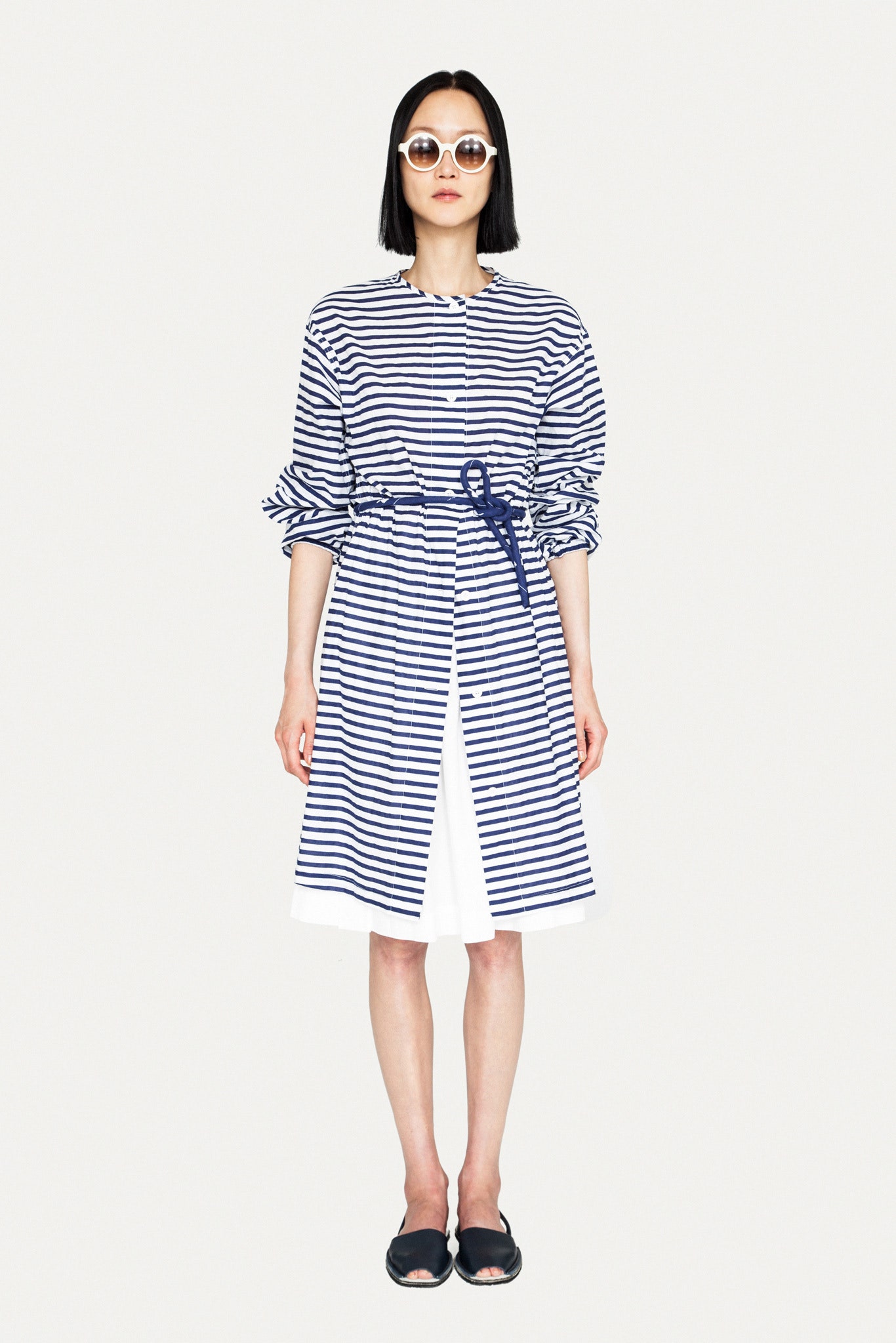 striped midi dress with sunglasses