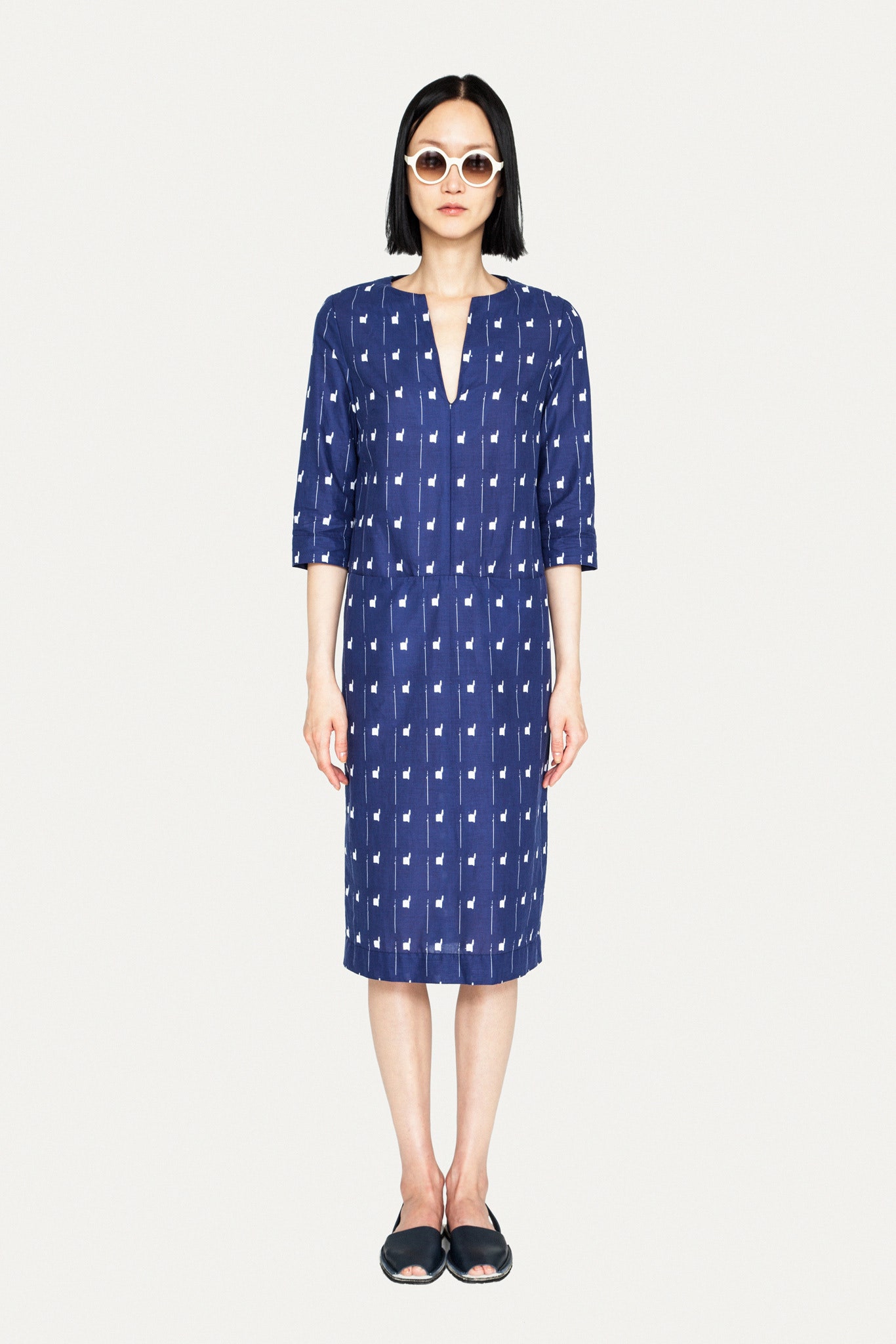 blue printed midi dress