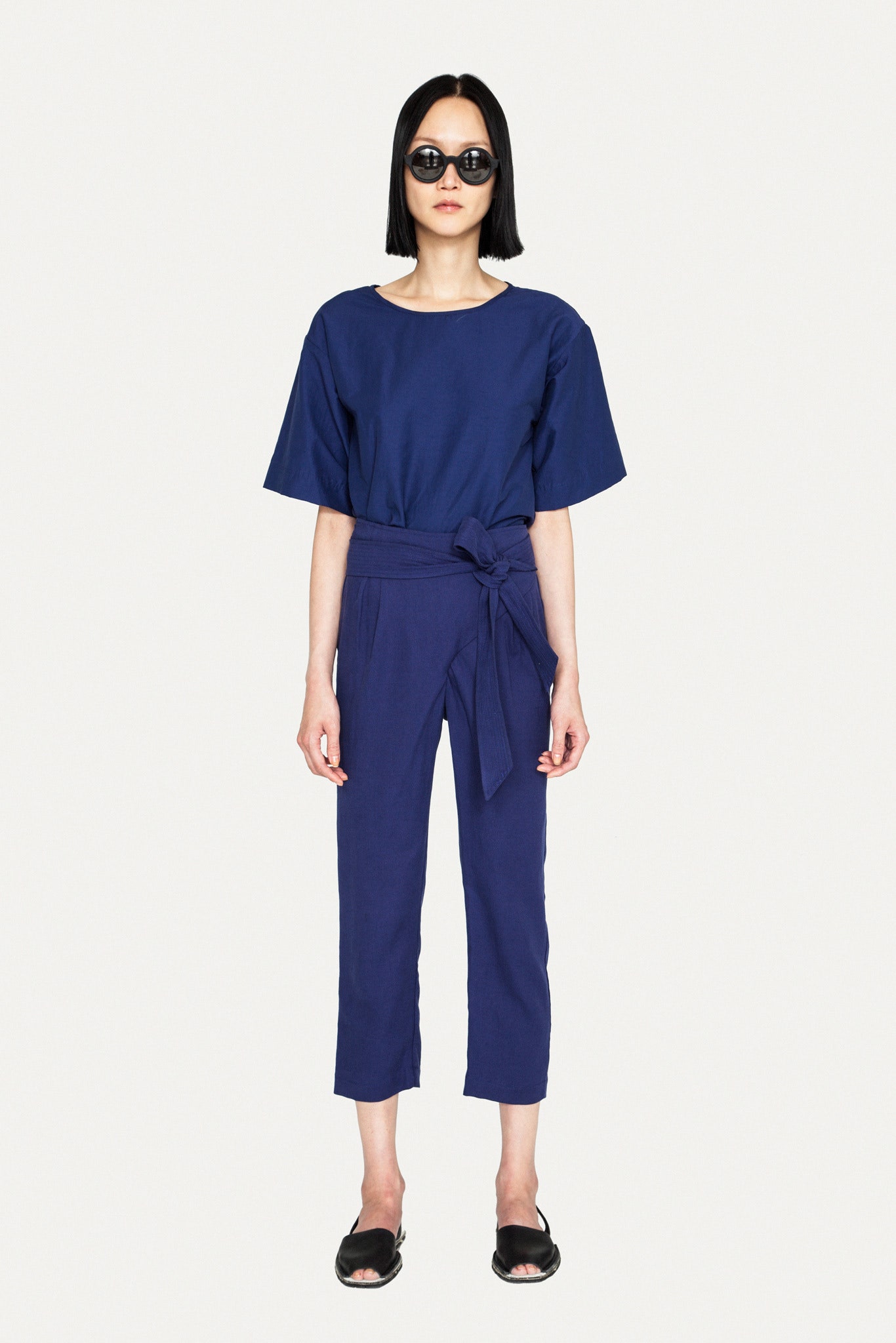 blue cotton fitted jumpsuit