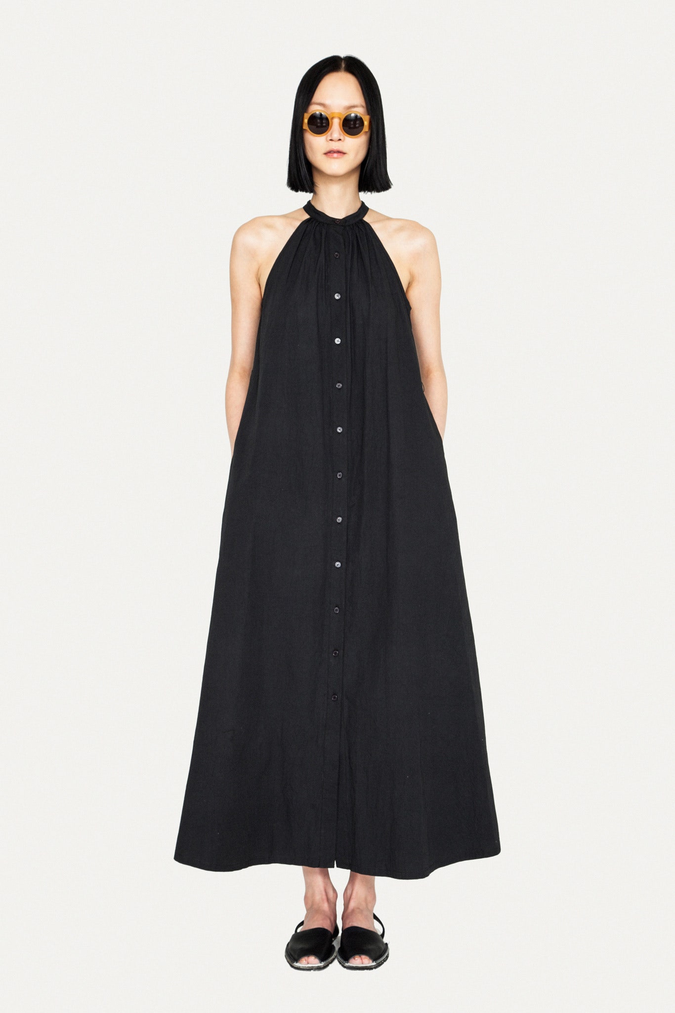 black cotton halter dress