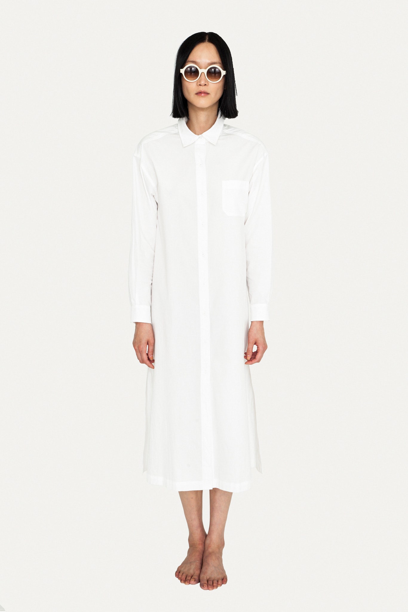 white relaxed cotton shirt-dress