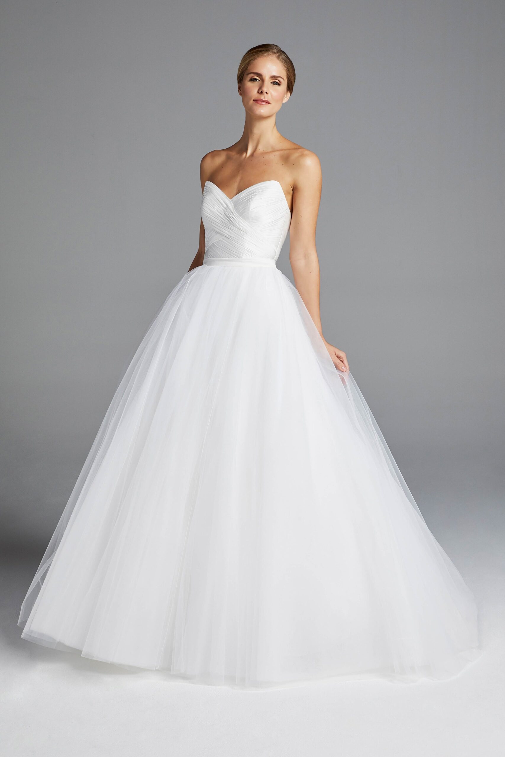 white strapless tulle gown