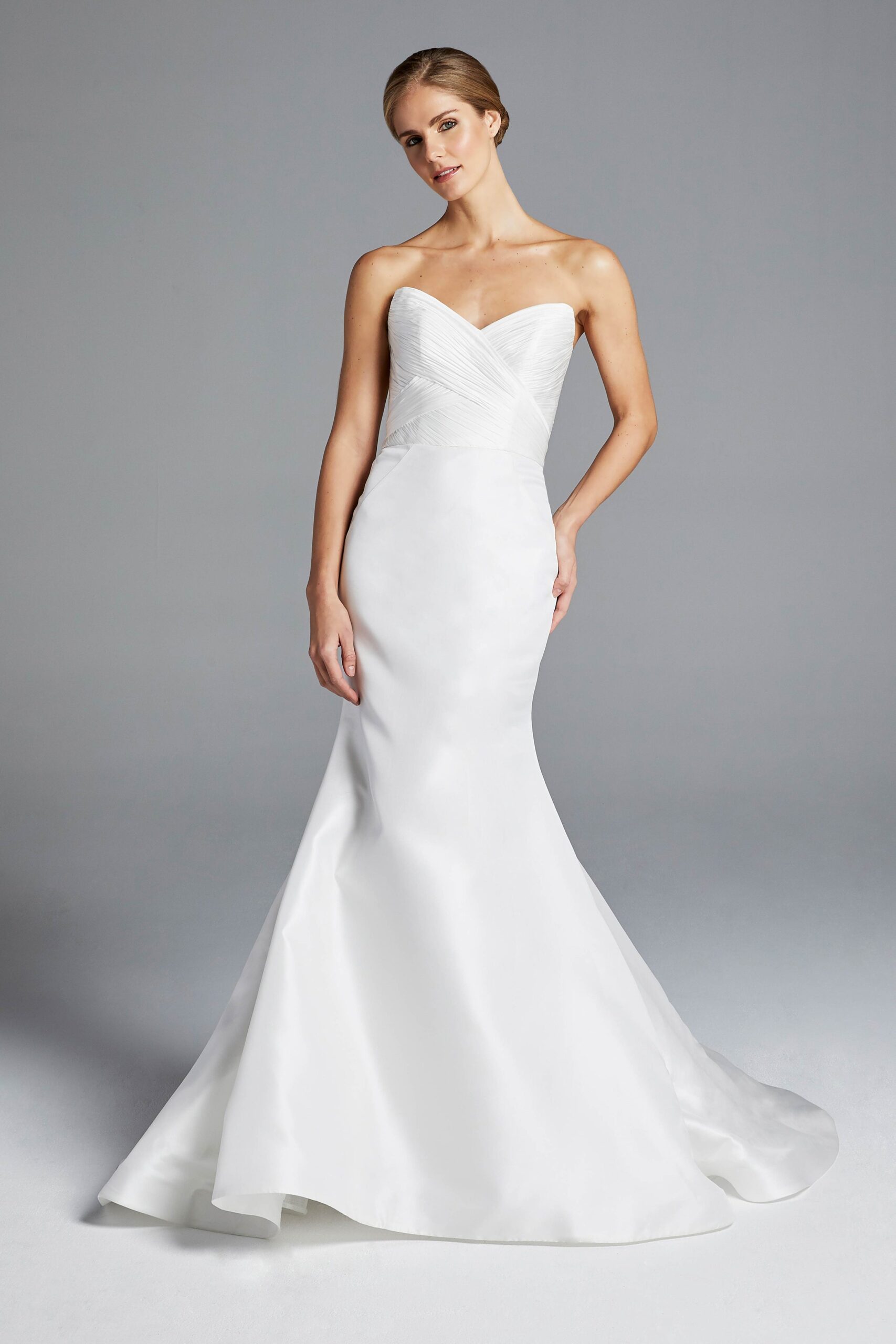 white strapless fitted gown