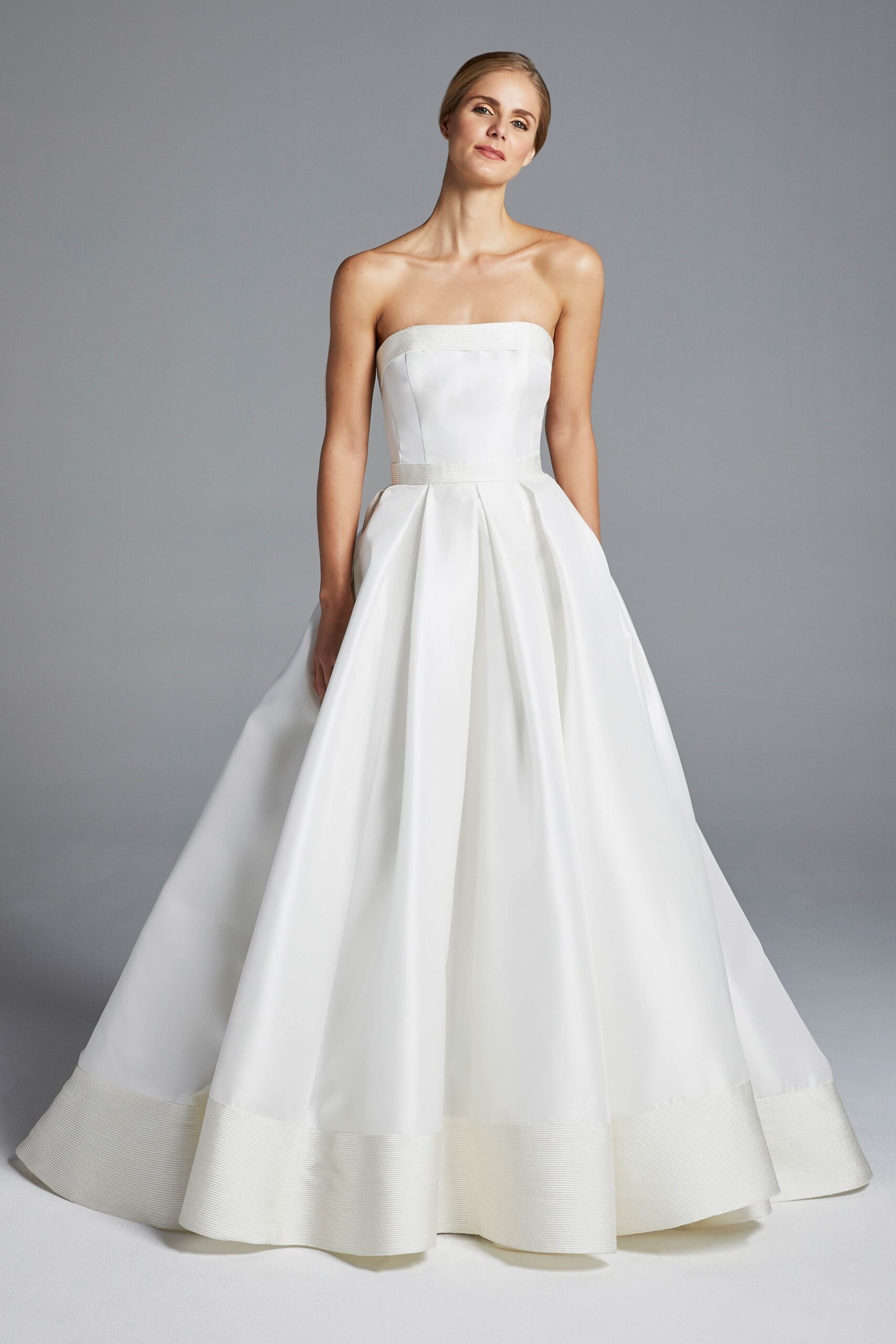 white silk strapless gown