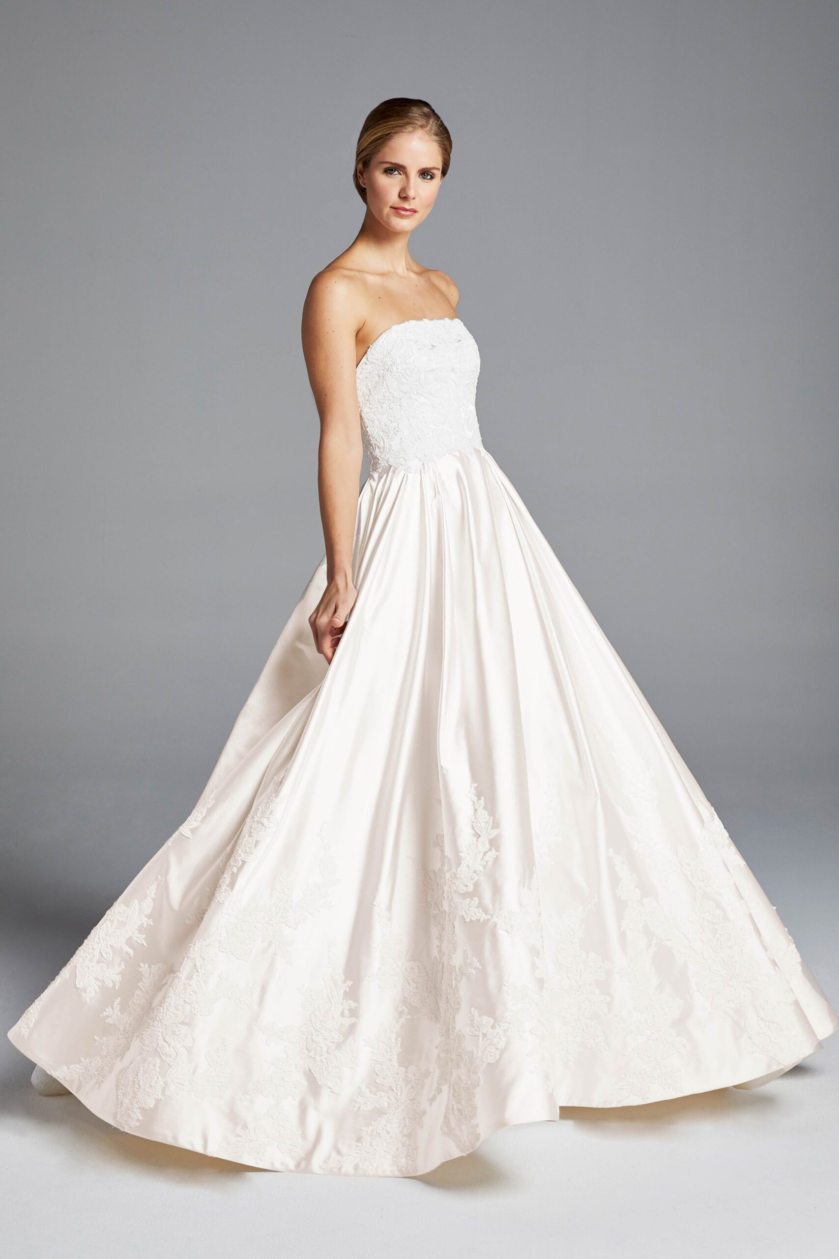 ivory silk strapless gown
