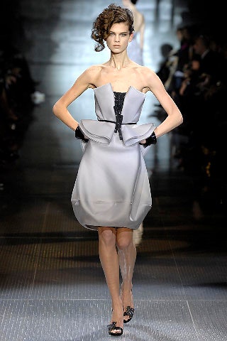 gray silk strapless dress