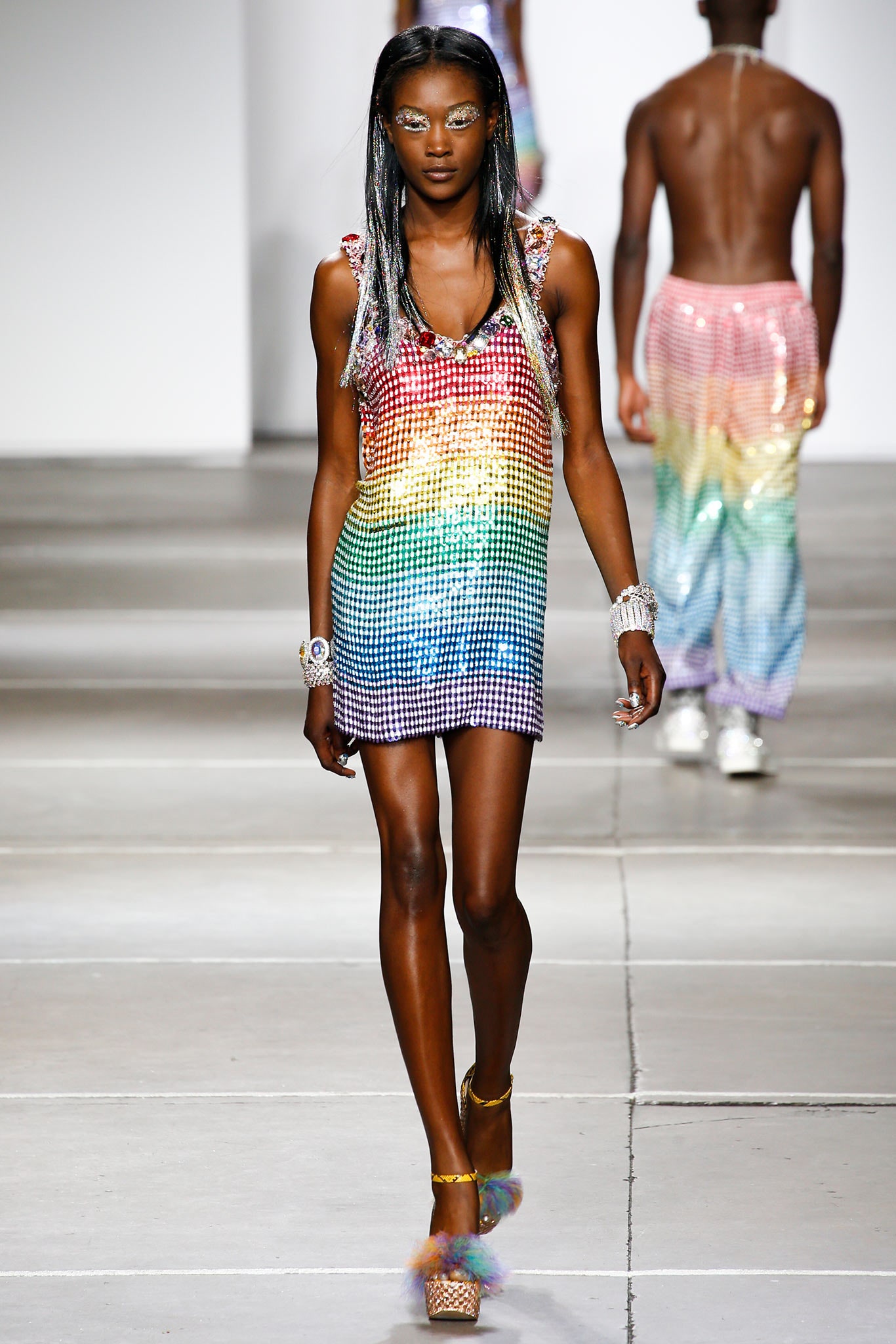 multi-colored mesh sleeveless dress