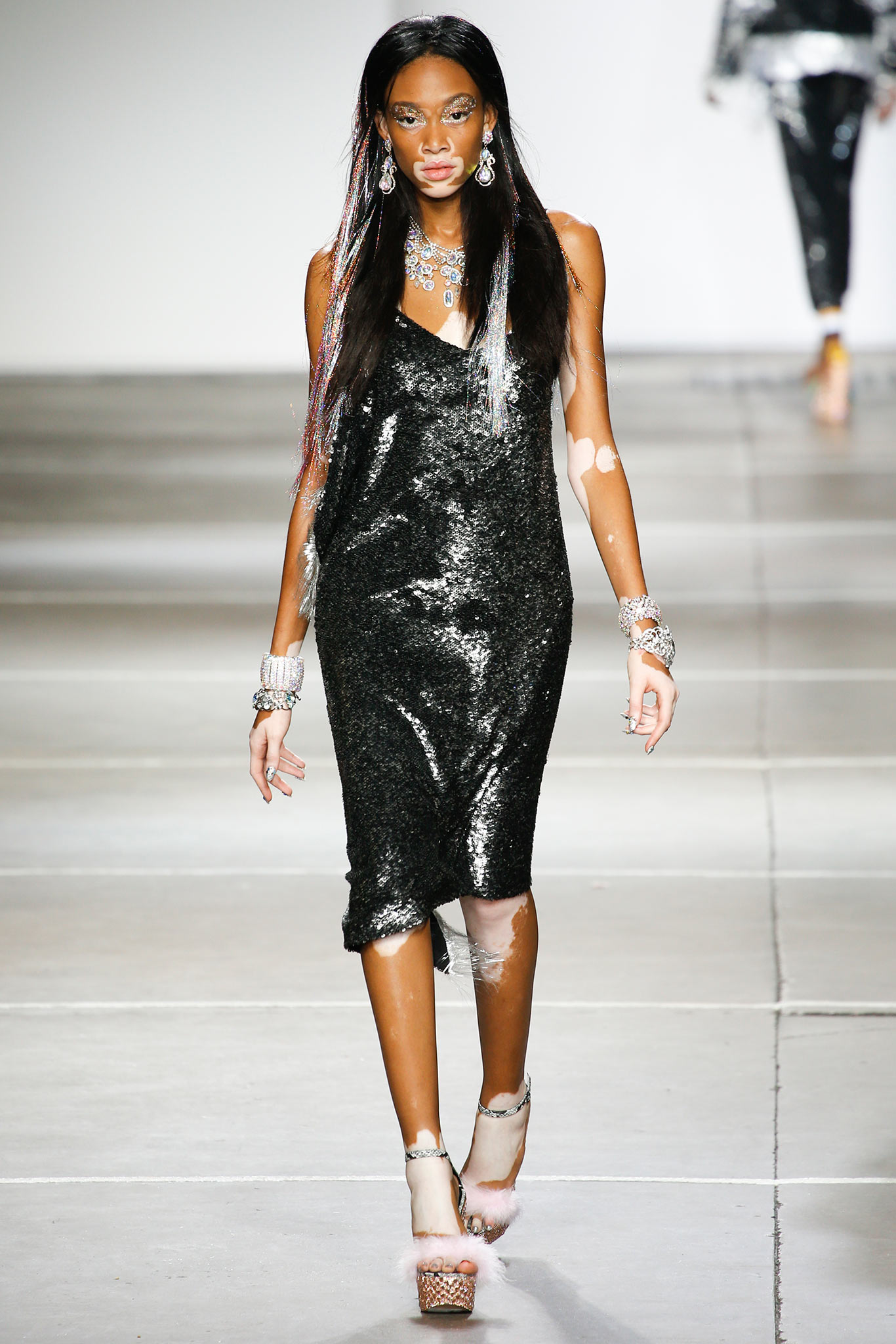 black sequin sleeveless dress