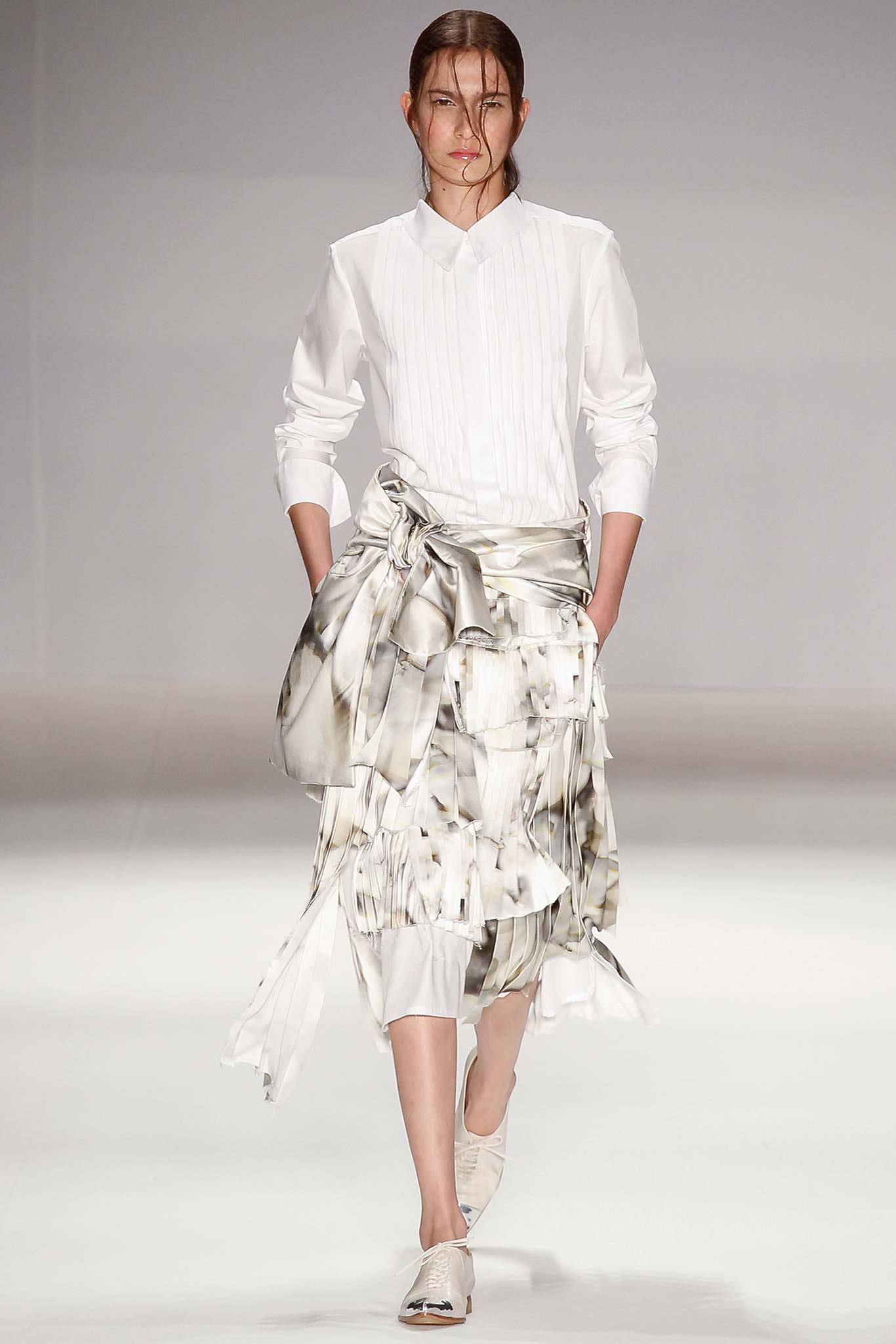 white fitted shirt and layered skirt