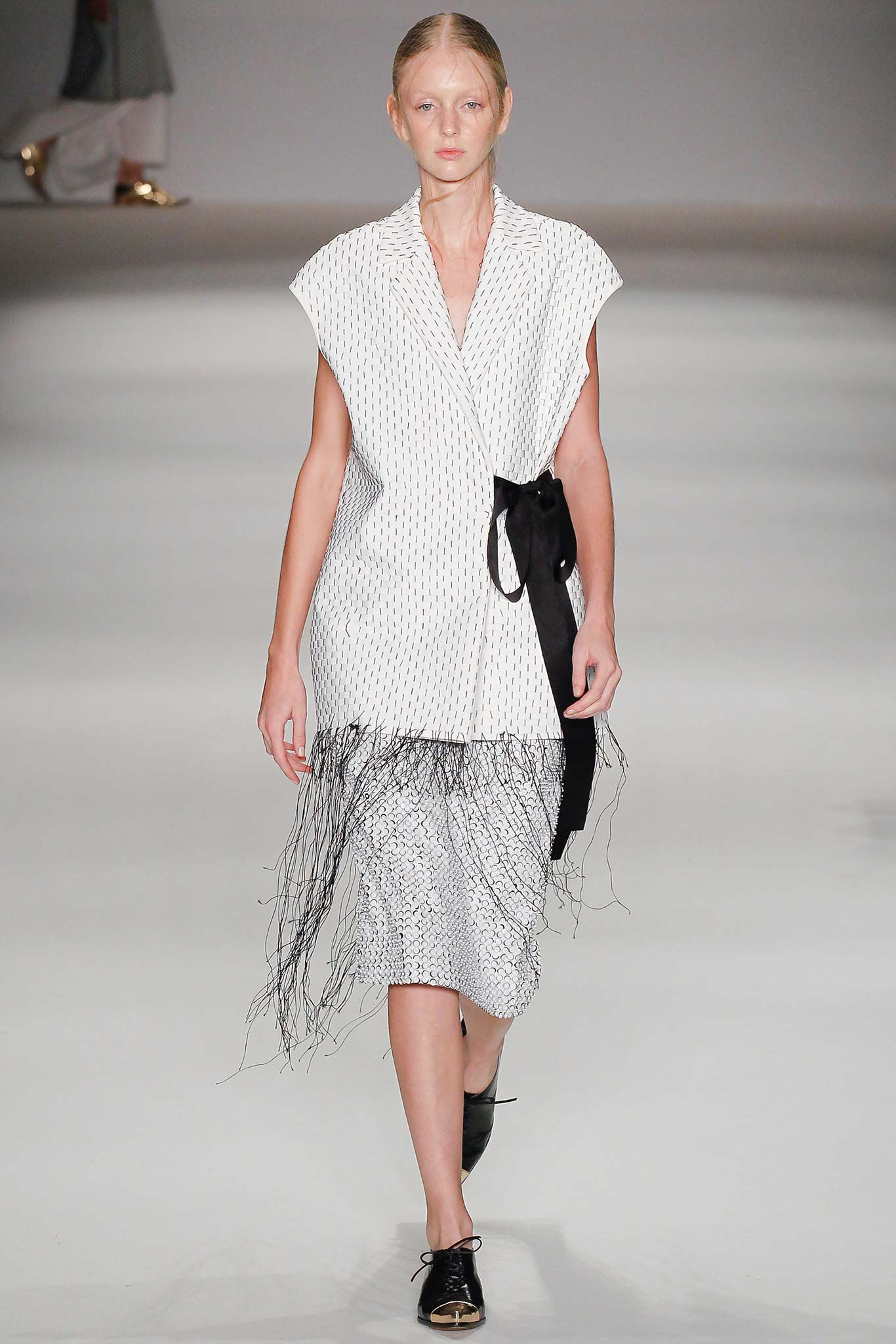 white and black fringed midi dress