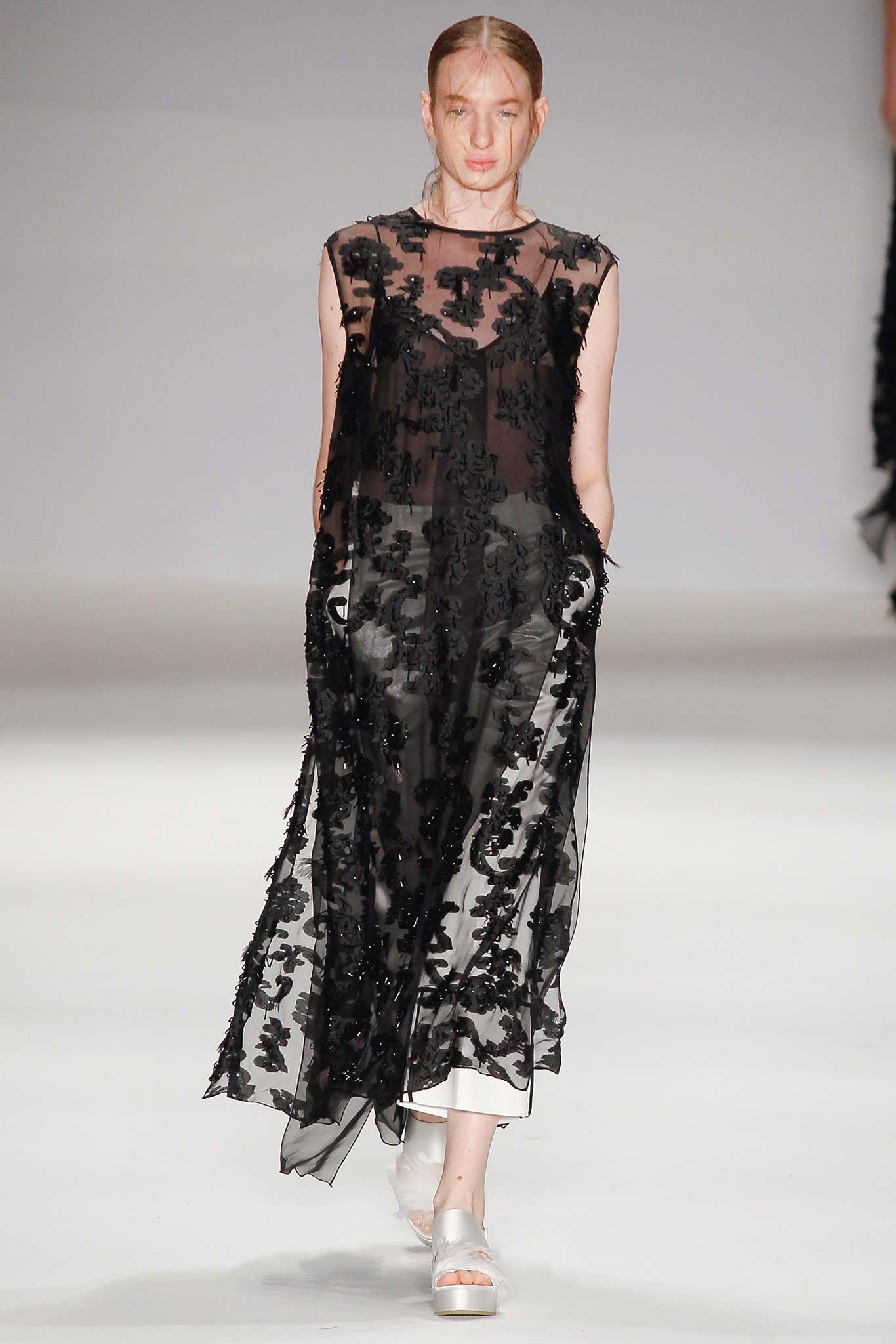 black sheer embroidered midi dress