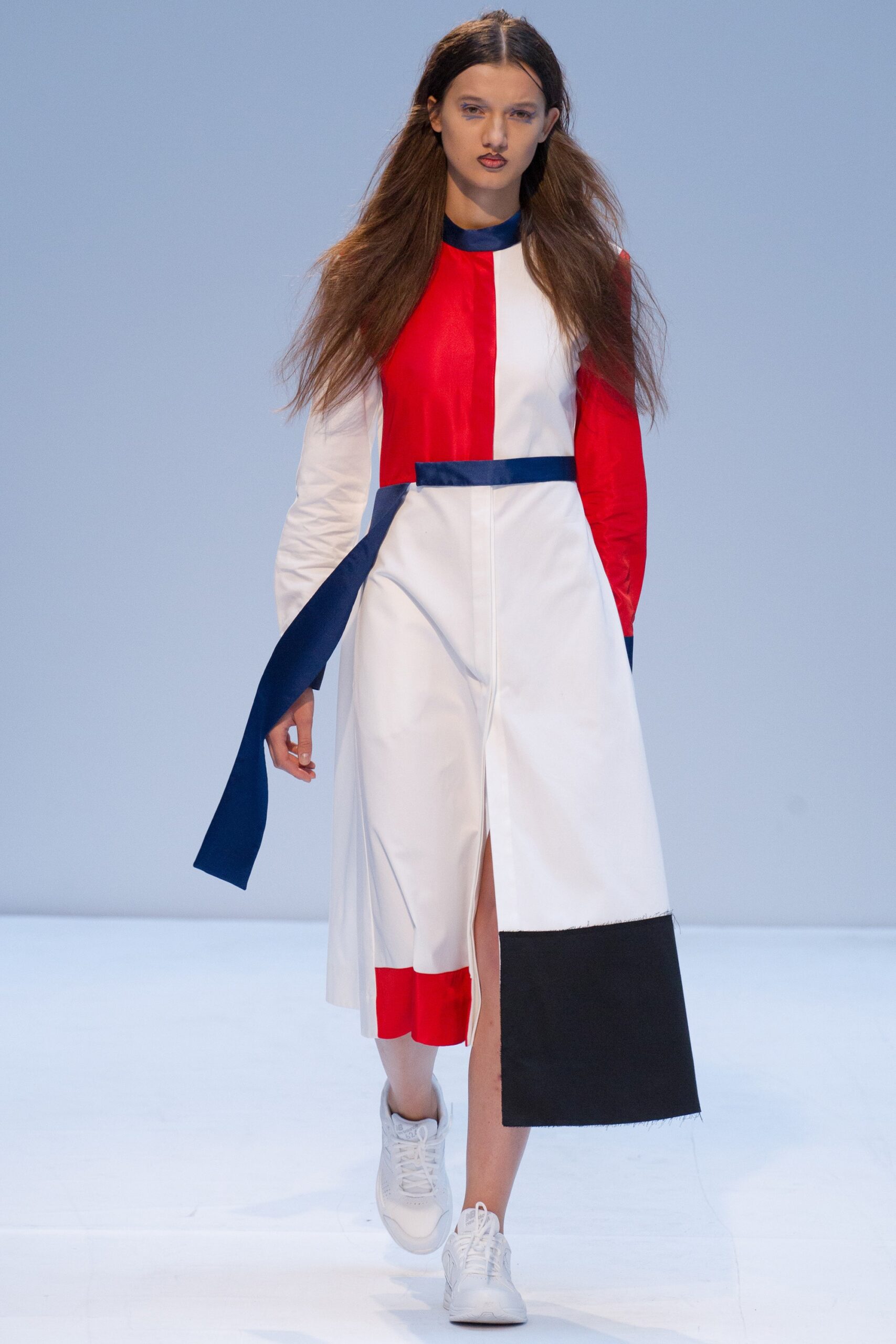 color-blocked midi dress with sneakers