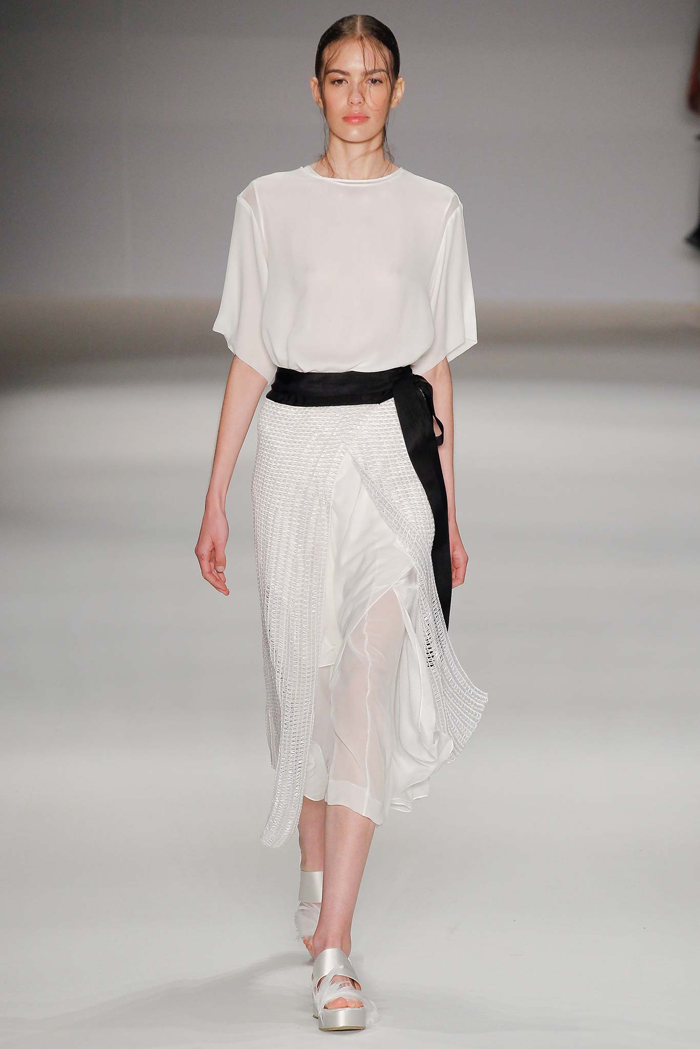 white silk top and midi skirt
