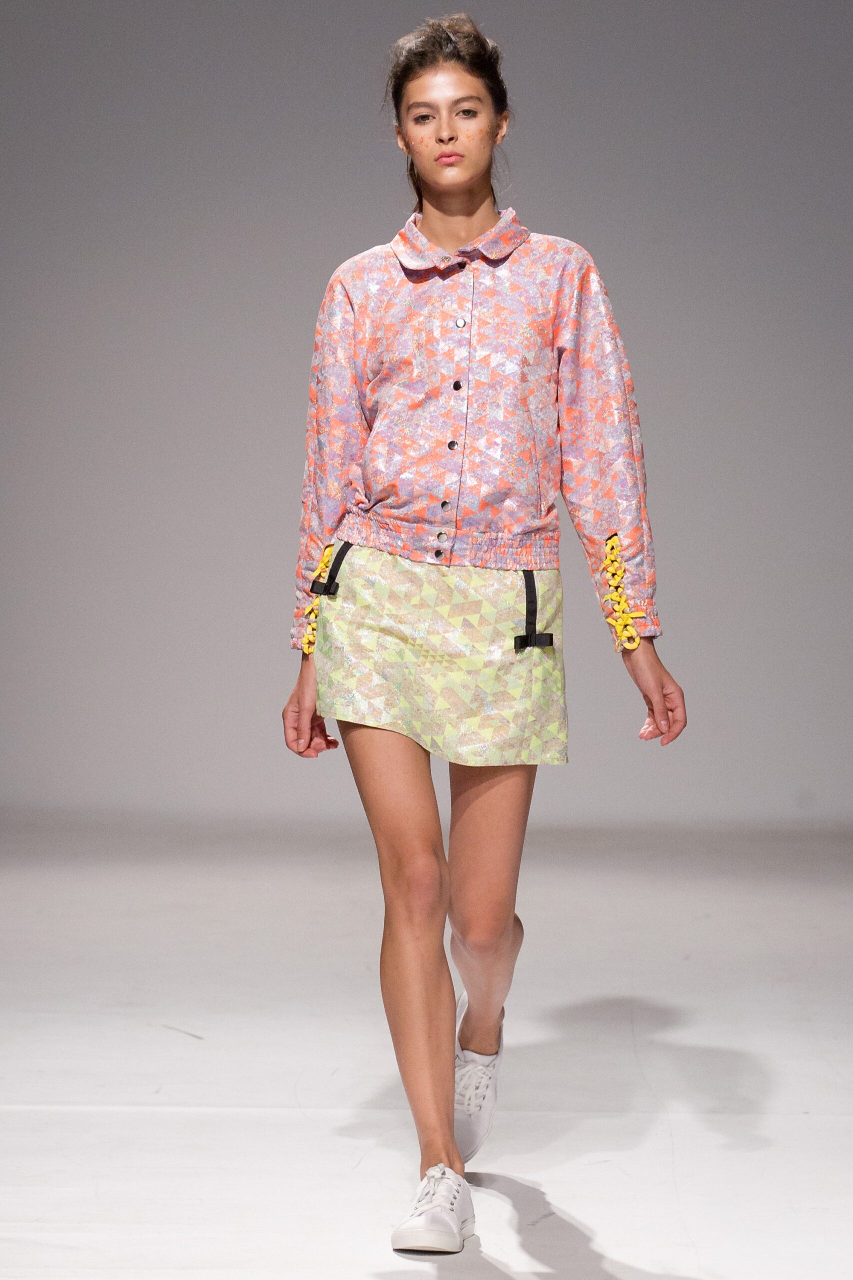 pink abstract cropped jacket